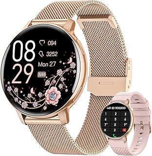 Smartwatch Damen Rund, 1.39" HD Fitnessuhr mit Telefonfunktion, 120+Sportmodi Herzfrequenz Schlafmonitor SpO2 Uhr Damen, IP68 Wasserdicht Schrittzähler Wecker Fitness Tracker für iOS Android Roségold