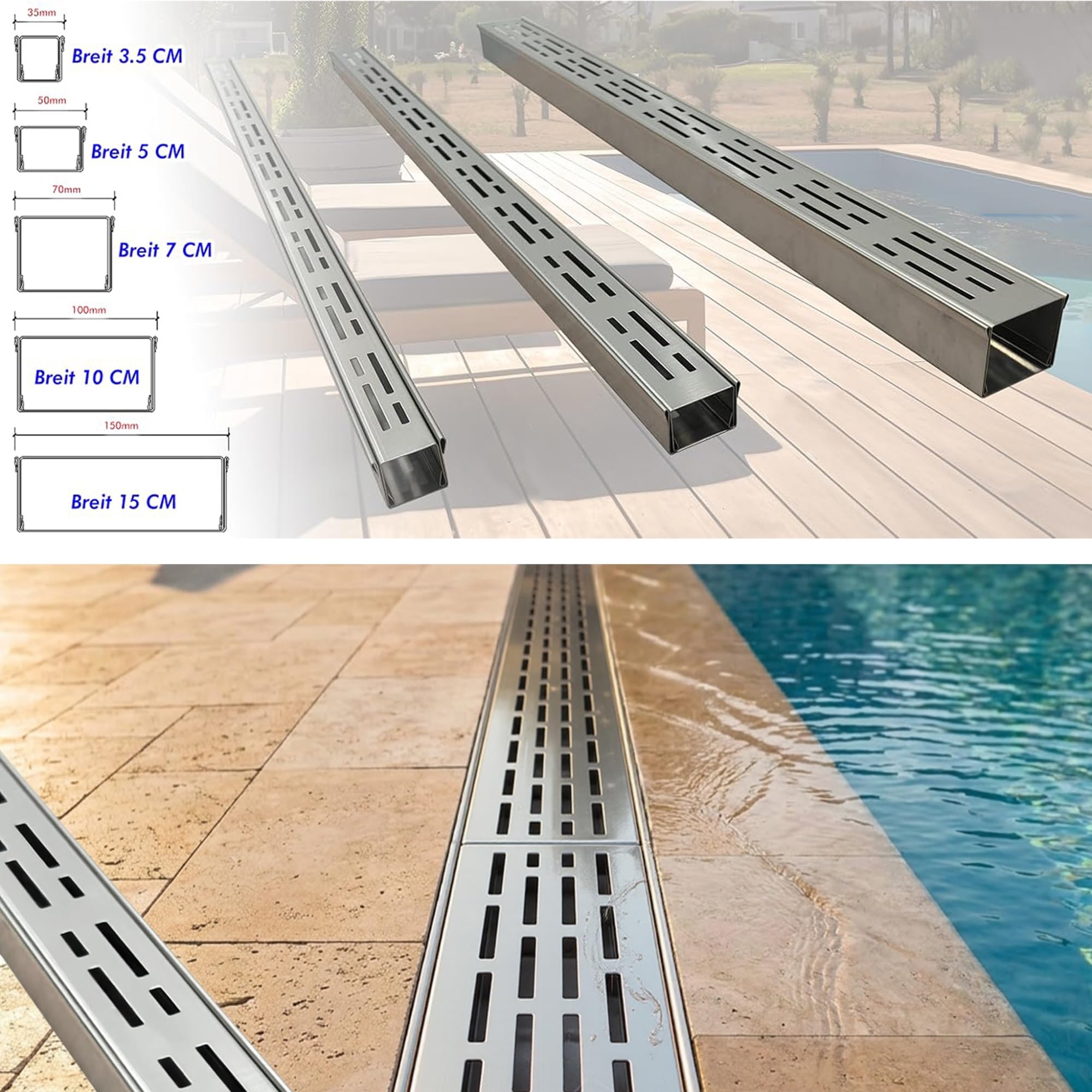 QWEASDF Canaleta de desagüe Canal Drenaje Acero Inoxidable Rectangular,Panel de Linea