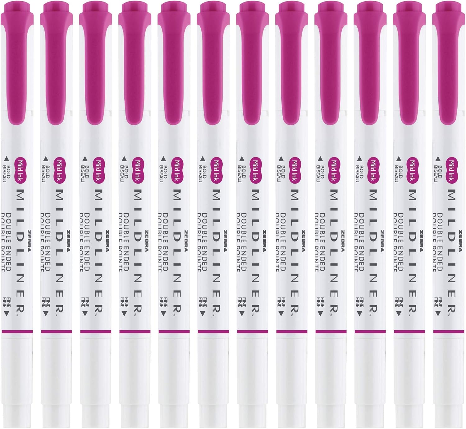Zebra Pen Mildliner Dual-Tip Highlighters, Broad and Fine Tips, Ideal for Bible Highlighting, No Bleed, School Supplies, Teacher Supplies, and Office Supplies, Mild Fuchsia Ink, 12-Pack (78470upc)