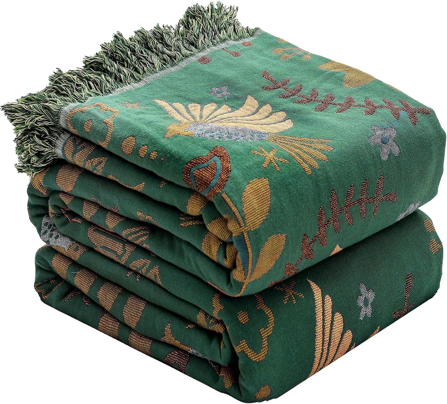 Bed Blankets Versatile Fall Throw Blanket,Boho Blanket & Organic Cotton Throw Blanket,Perfect for Beds,Couches,Chairs,& Vintage Décor,Featuring Unique Bird & Flower Patterns