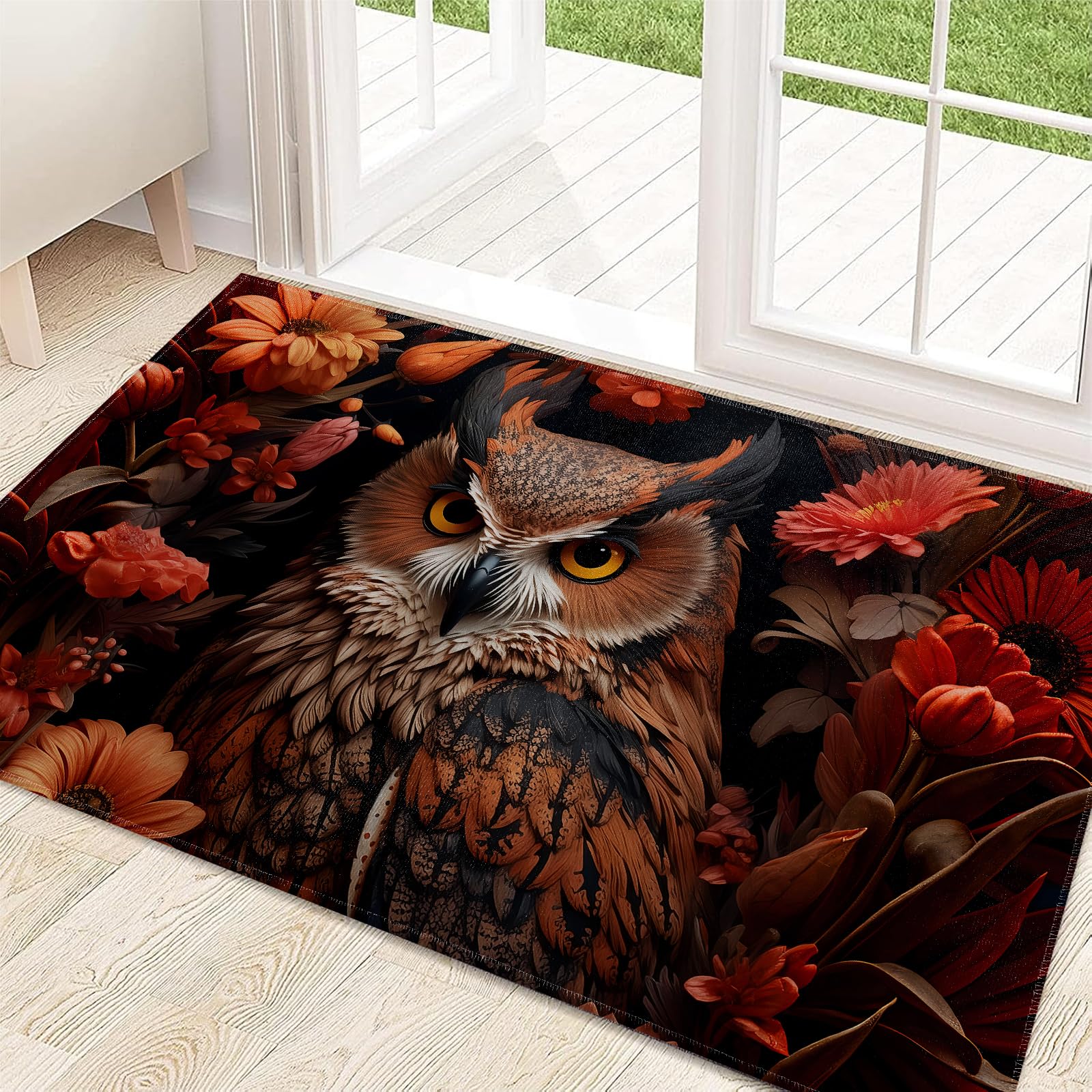 ainori Owl Retro Indoor Door Mat 29.5x17in,Non Slip Backing Flower Bird Vintage Floor Mat,Non Woven Entryway Rug,Welcome Mats Decor,for Entrance