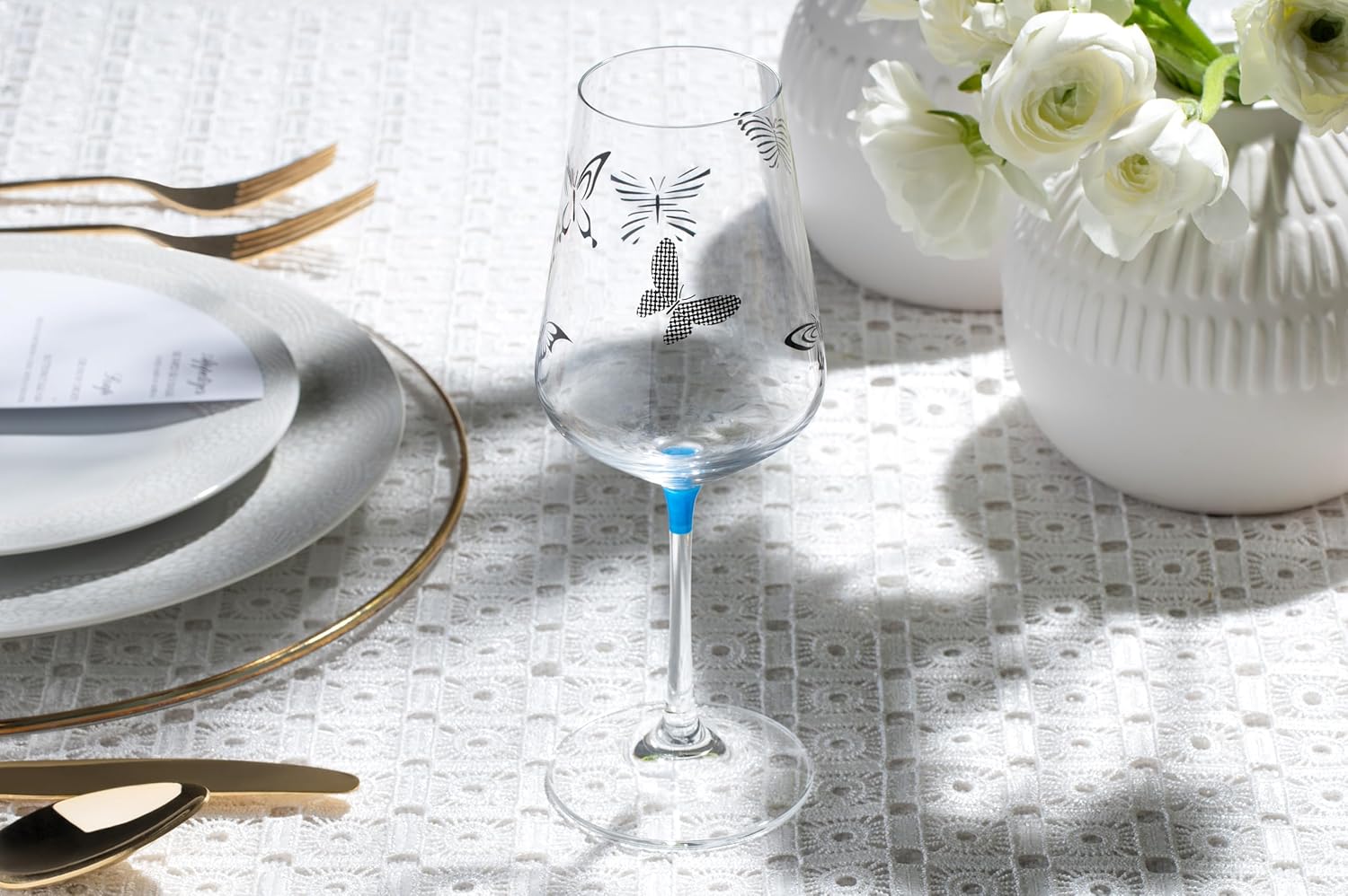 Barski Wine, Water, Goblet Crystal Glasses, With Butterfly Imprint on the Glass, Assorted Colour Stem, Set of 6 Glasses, 16 oz, Gift Boxed, Made in Europe - Image 9