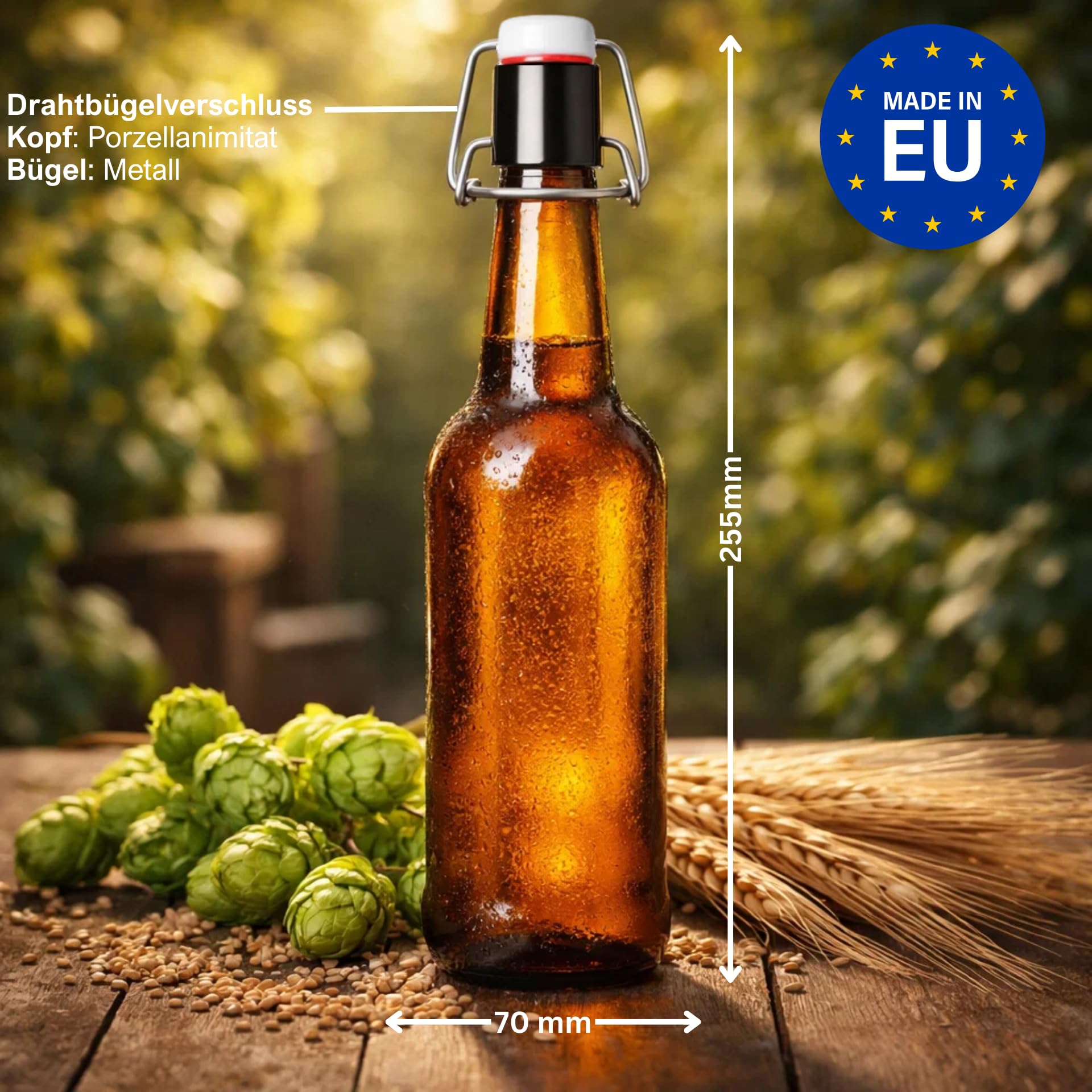 6 bottiglie di vetro marrone da 500 ml con chiusura a leva, per birra, succhi di frutta, olio con etichette