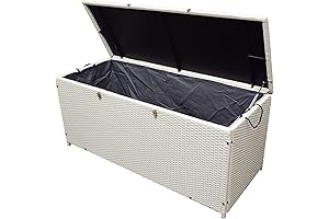 Oakland Living Wicker Weaved White Resin Deck Box for Outdoor and Indoor