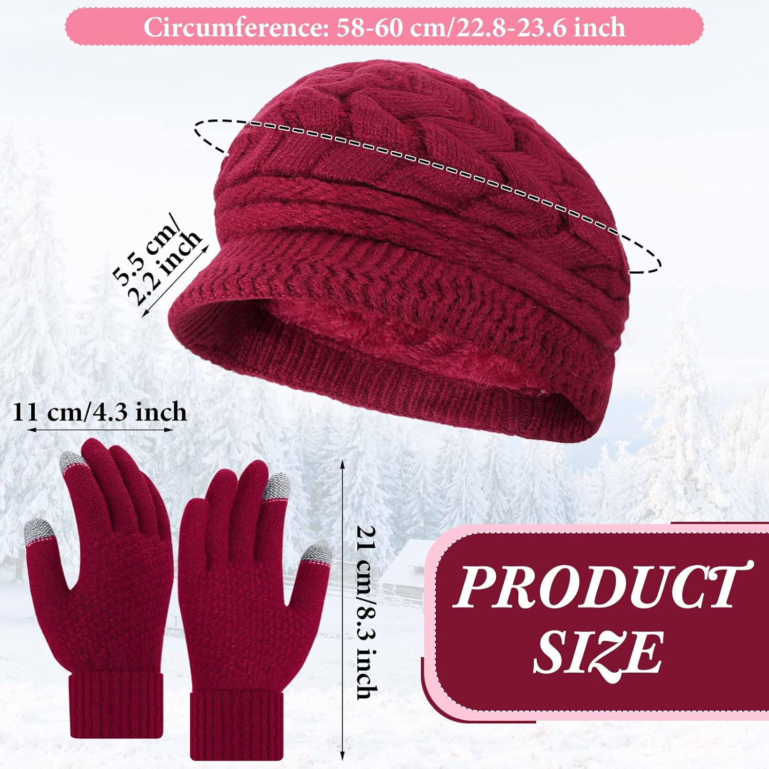 6 Pcs Winter Hat Gloves Scarf Set for Women Warm Knitted Beanie Hat Mittens Scarves Slouchy Visor Hats Scarf Gloves - Image 3