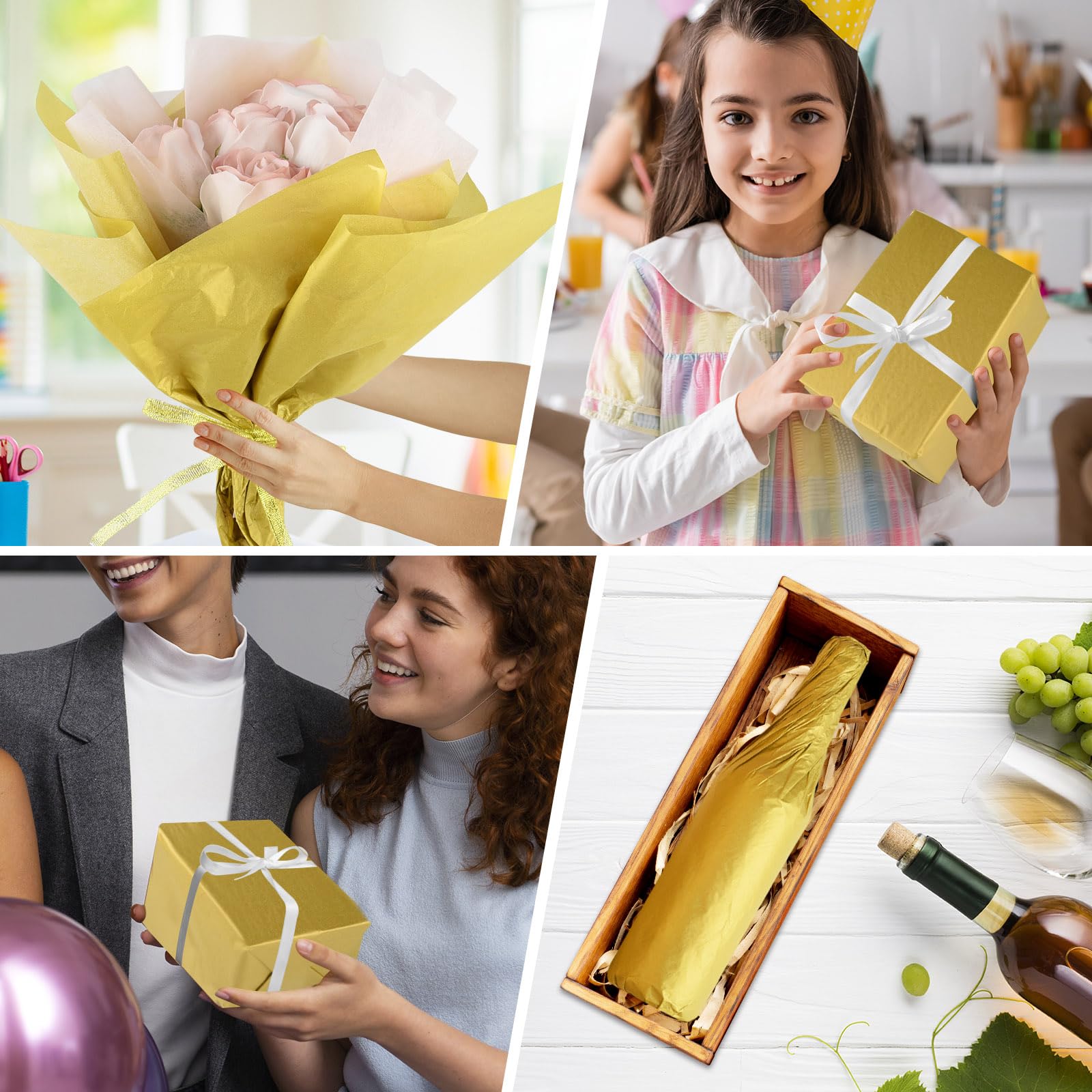 CHRORINE 60 hojas de papel de seda dorado para envolver regalos de arte, papel de seda a granel para manualidades DIY, decoración de cumpleaños, fiestas navideñas (20 x 14,5 pulgadas)