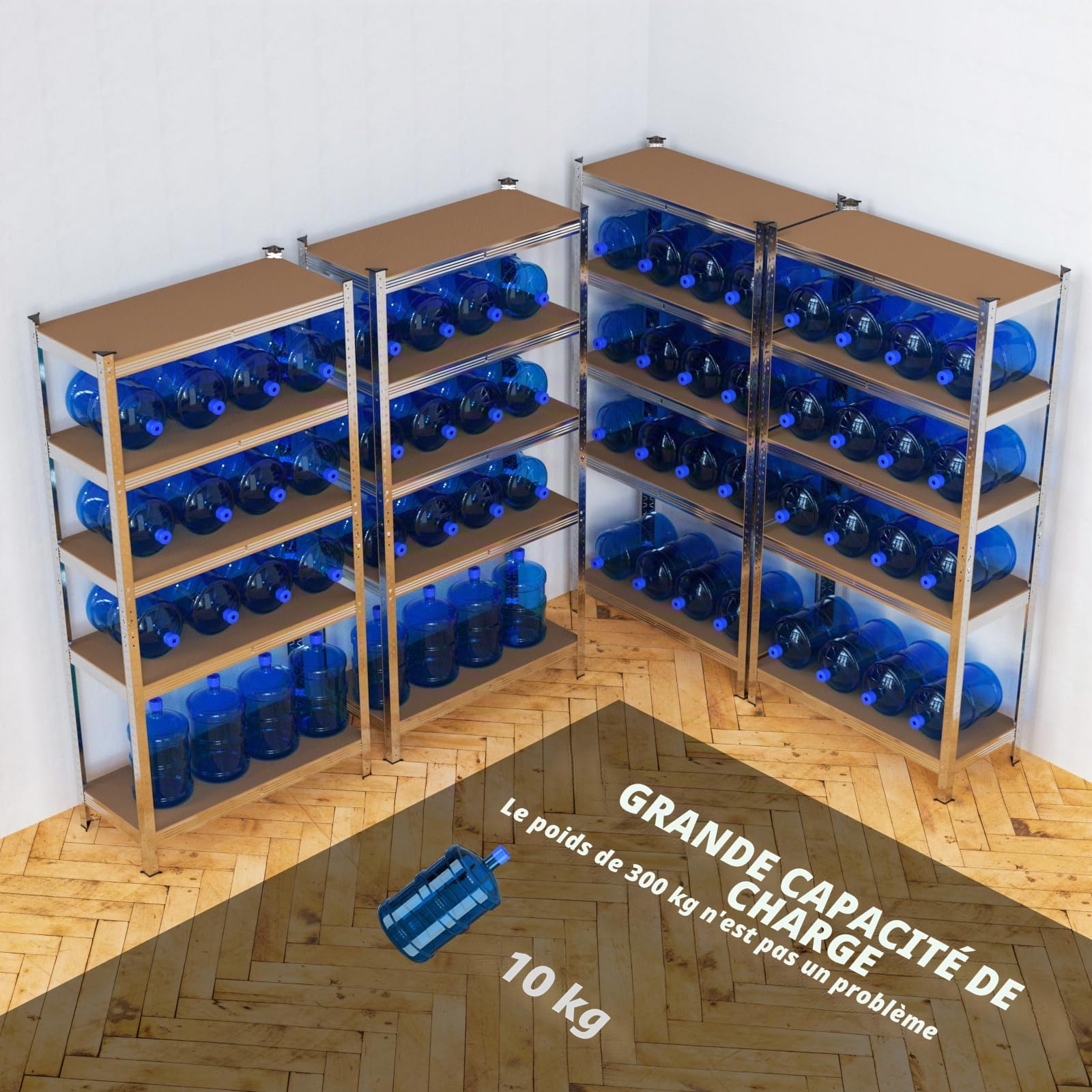Etagère de Rangement pour Garage - 200cm x 100cm x 50cm, 5 Niveaux Etagère Charge Lourde Capacité de 875kg (175kg par Étagère), Cave Etagère Stockage, Galvanisé