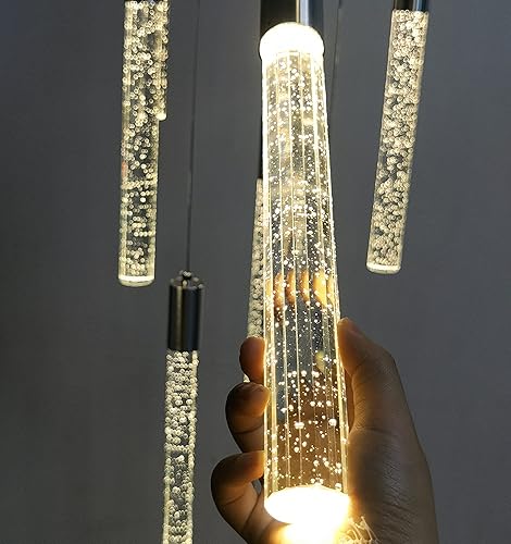 Miniatura 7 de Candelabro Glam de 118 pulgadas de largo con luces colgantes lineales de cristal de burbuja, regulables, LED, de techo alto, para sala de estar,