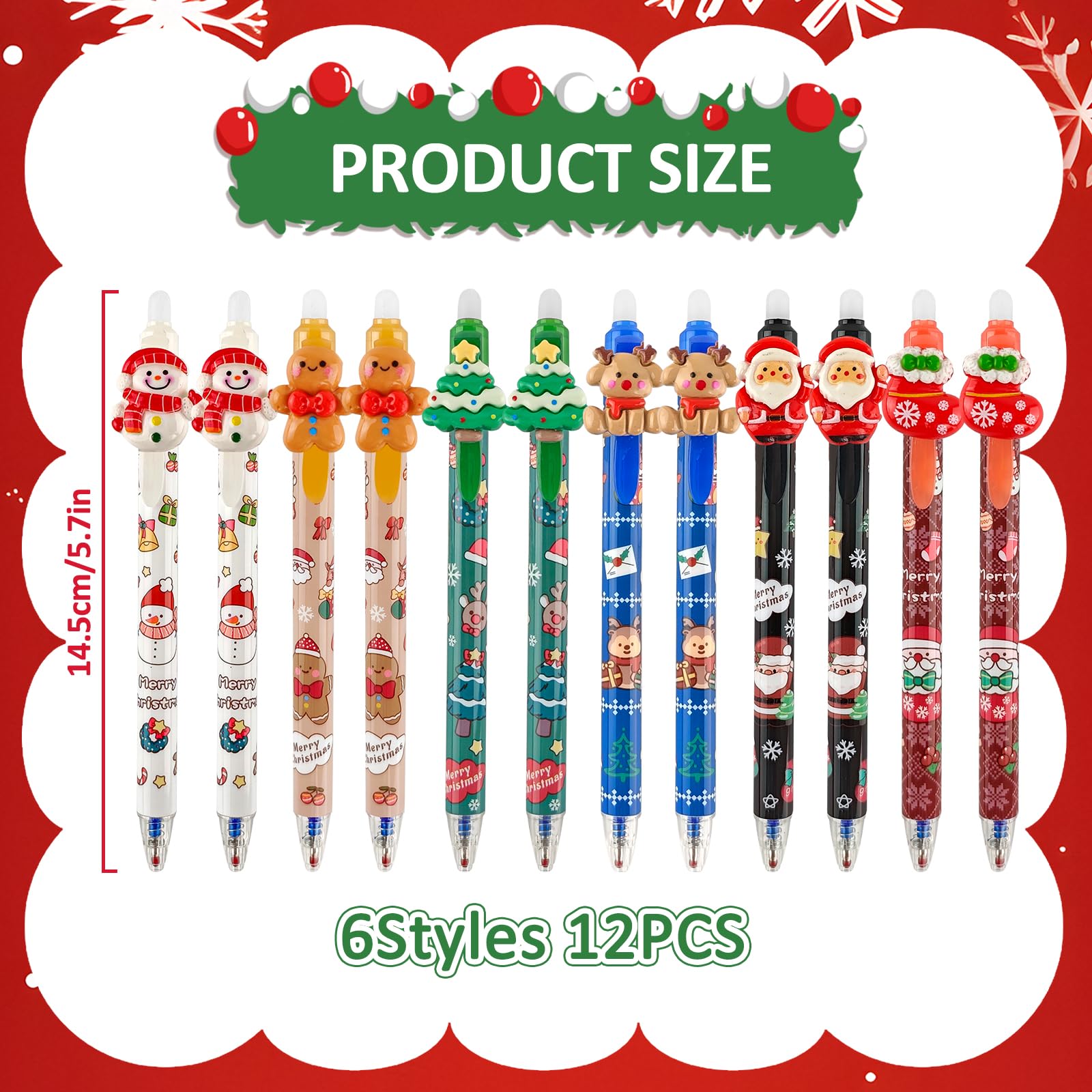 Set di penne natalizie - 12 penne gel cancellabili con motivo di animali, inchiostro blu, perfette per regali, scuola e ufficio