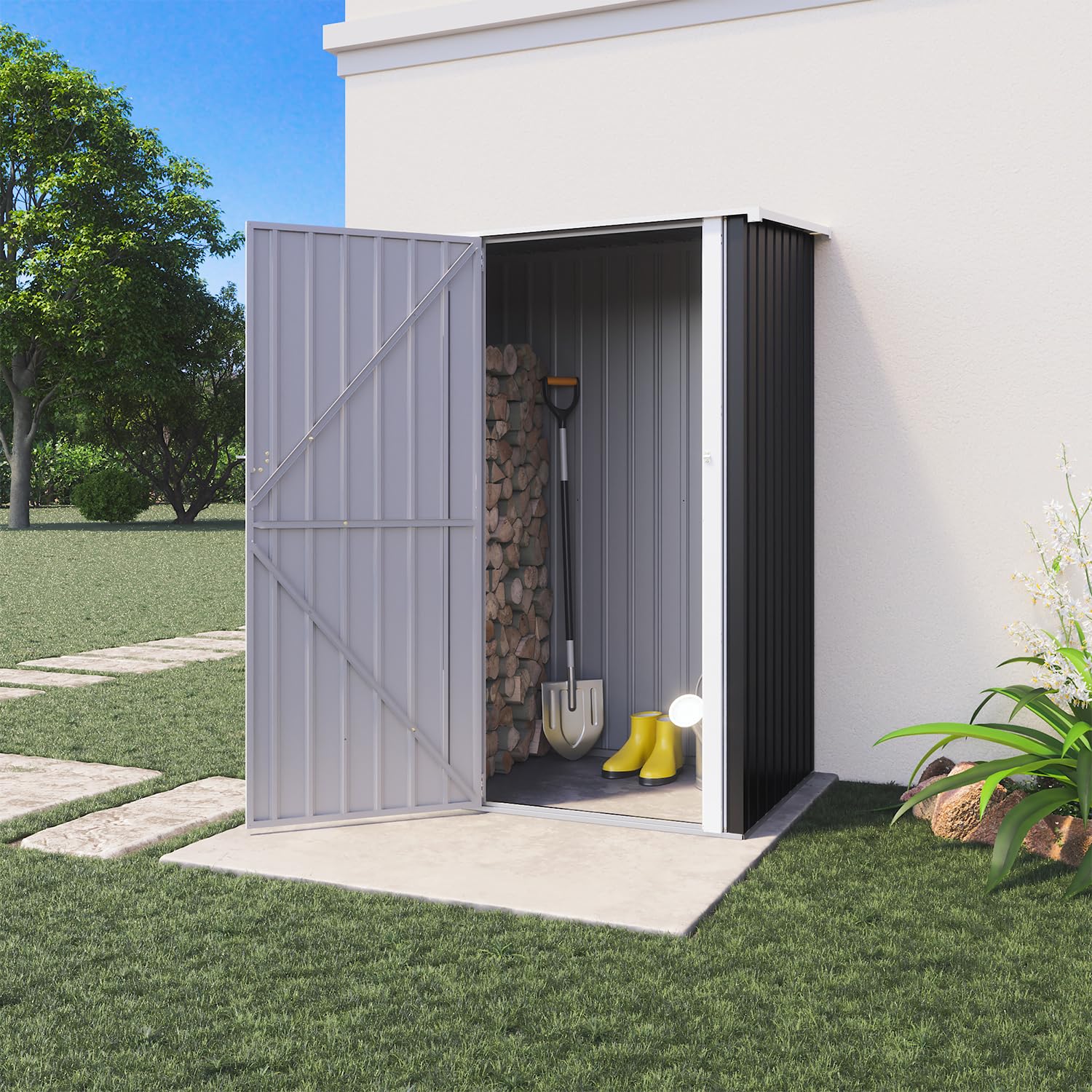 Casetta Da Giardino In Acciaio Zincato 1,51x1,03xh1,96 m, 1,55mq, Ripostiglio Attrezzi, Porta Battente (Nero)