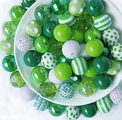Contas de chiclete de 20 mm para fazer canetas, 50 peças de contas de caneta grandes, mistura de chiclete de chiclete de pedaço, contas coloridas de strass para fabricação de joias (verde)