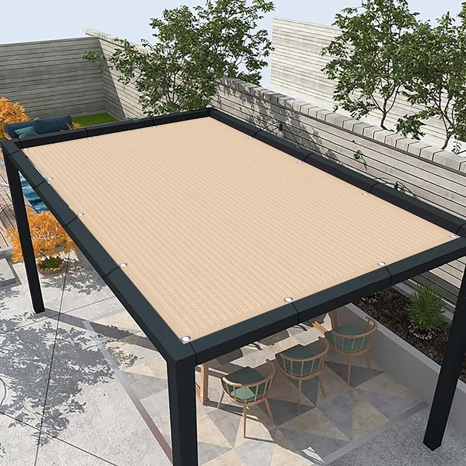Recinzione Copertura 190 x 425 cm in HDPE 220G ㎡, Frangivento, Protezione Solare, Permeabile, Anti-Uv, Telo Frangi-Vista Balcone con Fascette e Funi para Jardín Exterior, Color Crema