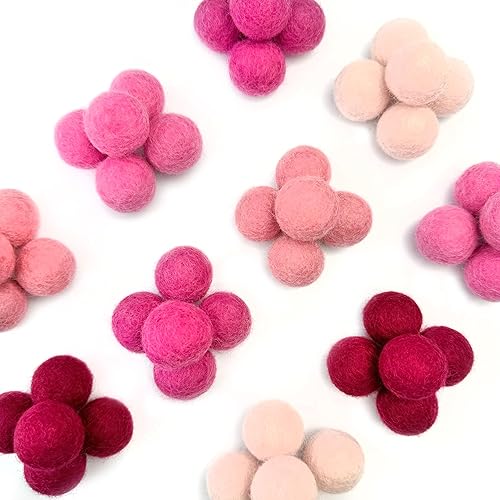Miniatura 7 de Wildflower by hu hands Bolas de fieltro de lana rosa  (50) pompones de fieltro a mano en Nepal de 100% lana para manualidades, guirnalda, fieltro,
