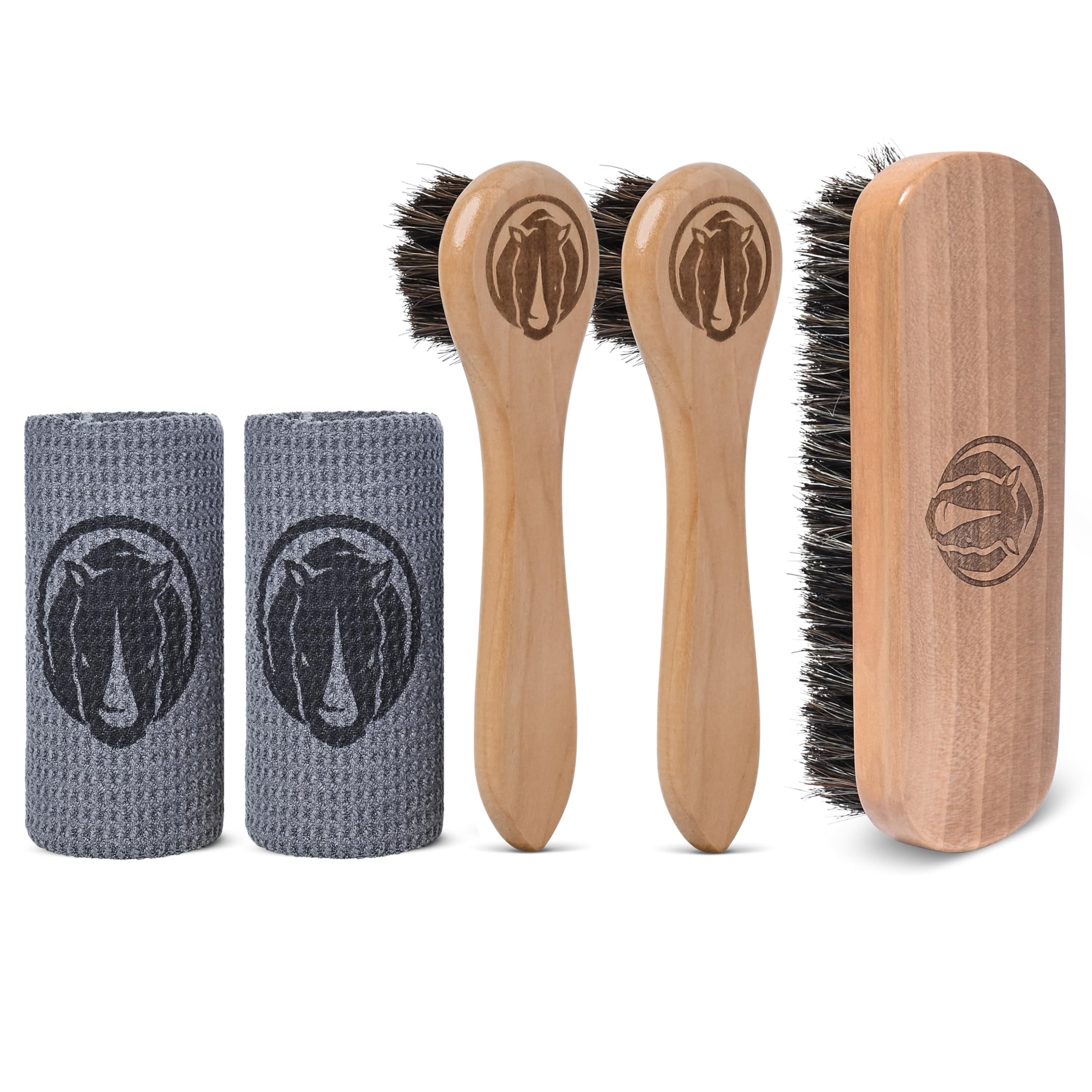 Rhino Wax - Kit de cepillo y aplicador de guantes de béisbol (paquete de 5) - 1 cepillo grande de crin de caballo para fregar básico - 2 cepillos Dauber para aplicación de aceite y acondicionador - 2