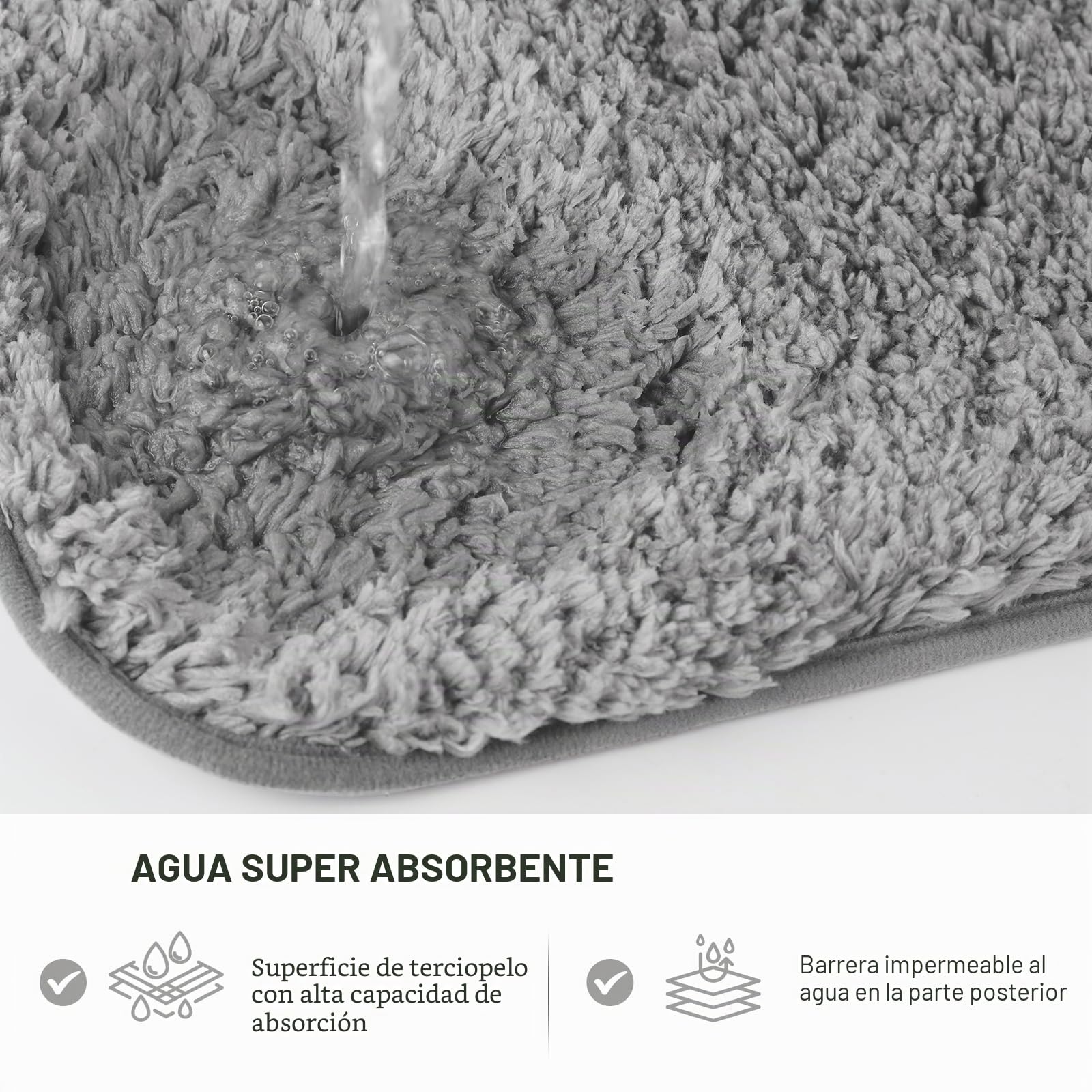 Alfombra de Baño de 40 cm x 60 cm, Antideslizante, Suave y Absorbente de Agua, Microfibra, Gris Oscuro