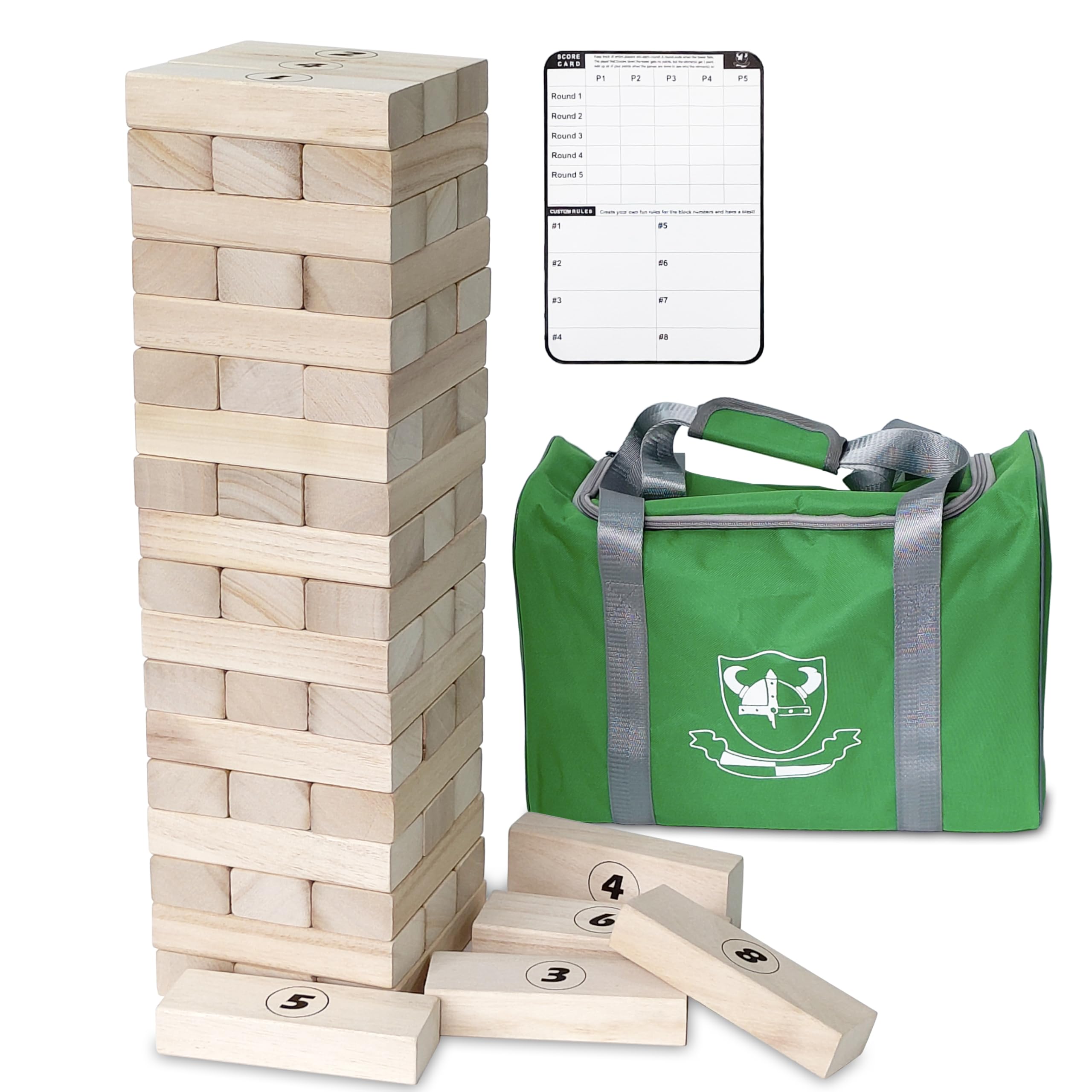 Jac & Mok Tumble Tower Game Wooden Blocks Stacking Timber Game Includes Carry Case (Classic, 56 Wooden Blocks)