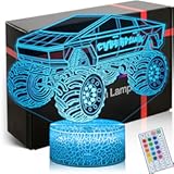 Cyberpunk Style Monster Truck Night Light for Boys Room Decor&comma; 16 Colors LED Lights - Touch and Remote Control&comma; Timer Tpye-C Dimmable&comma; 3D Illusion Monster Trucks Lamp