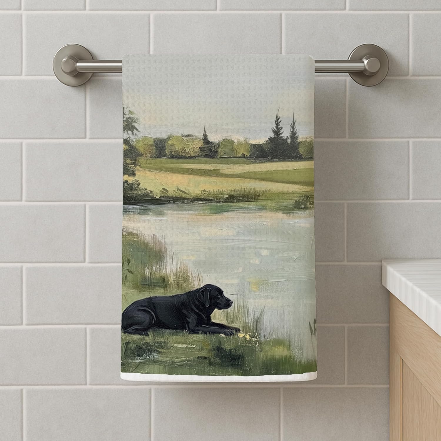 Vintage Black Labrador Kitchen Towels, Black Lab Gifts, Rustic Country Nature Landscape Decorative Hand Towels for Bathroom, Farmhouse Cottagecore Dog Dish Tea Towel Dish, 16x24 Inch - Image 6