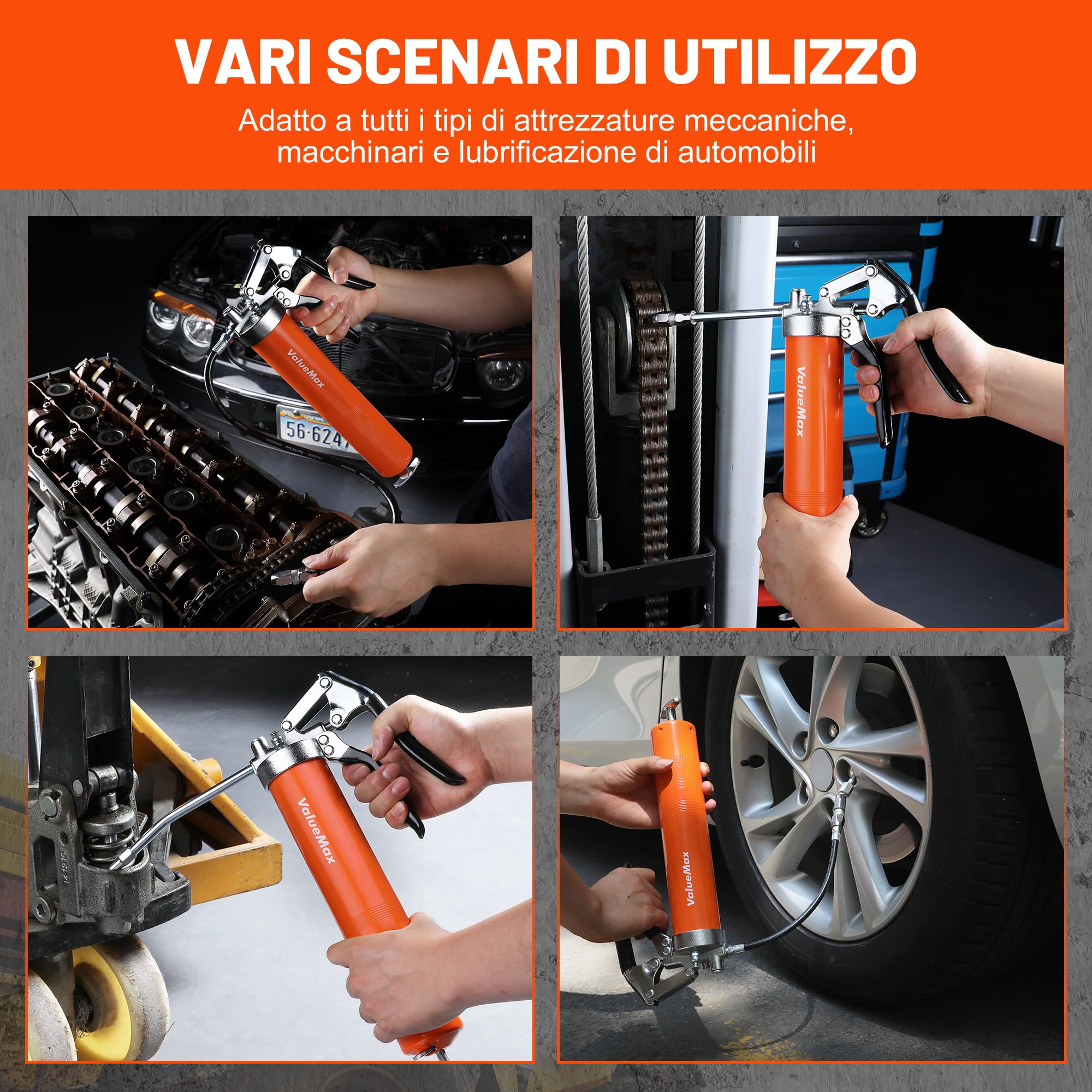ValueMax Pistola per Grasso, con Tubo Flessibile, Pistola per Grasso da 6000 PSI con Capacità di 400 ml, Tubo Resistente, Tubi e Ugello in Metallo