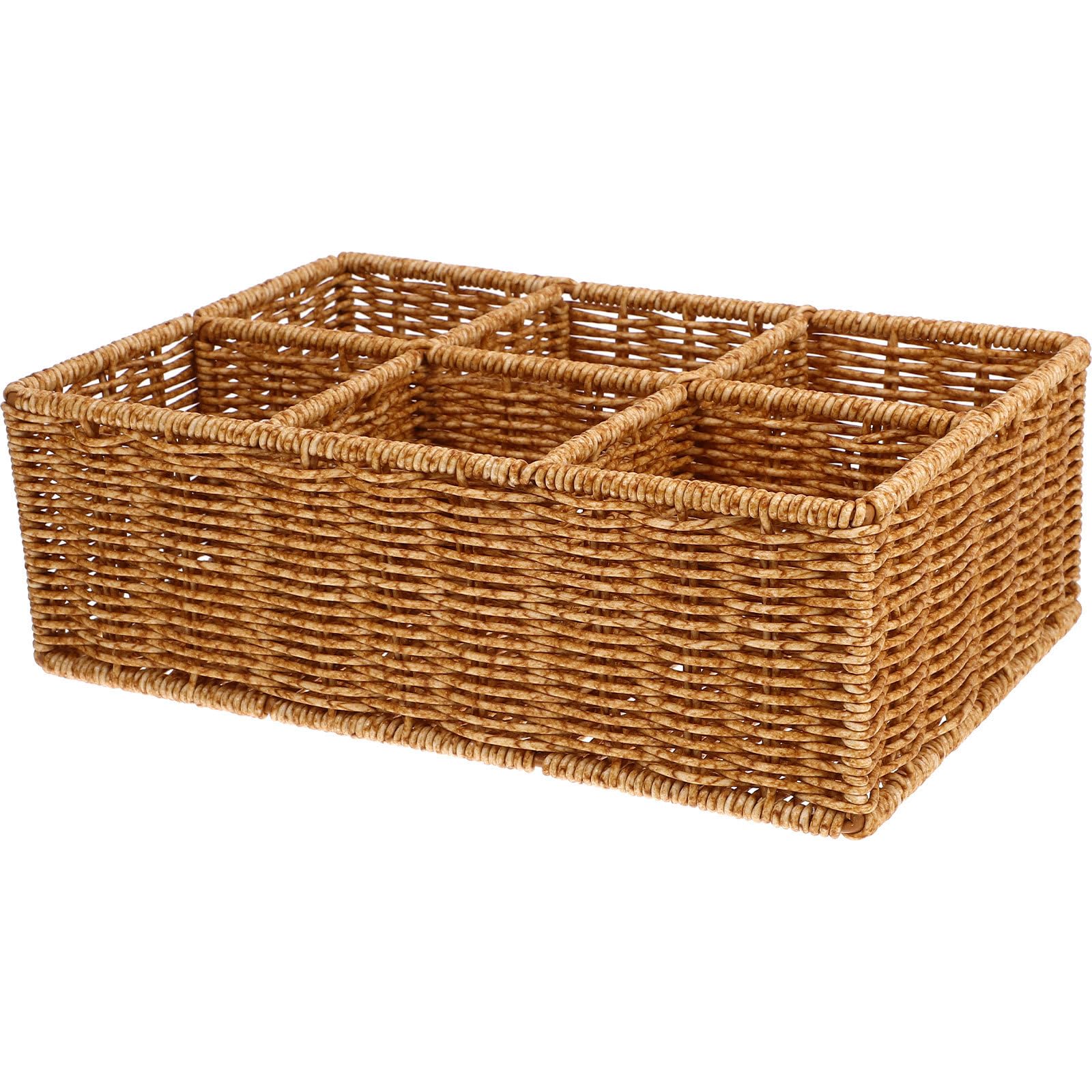 jojofuny Organizador Fácil de Limpiar de Ratán Plástico Color Caqui de Cubiertos Cesta Dividida Multiusos y Práctico para Utensilios para Cajones de Cocina