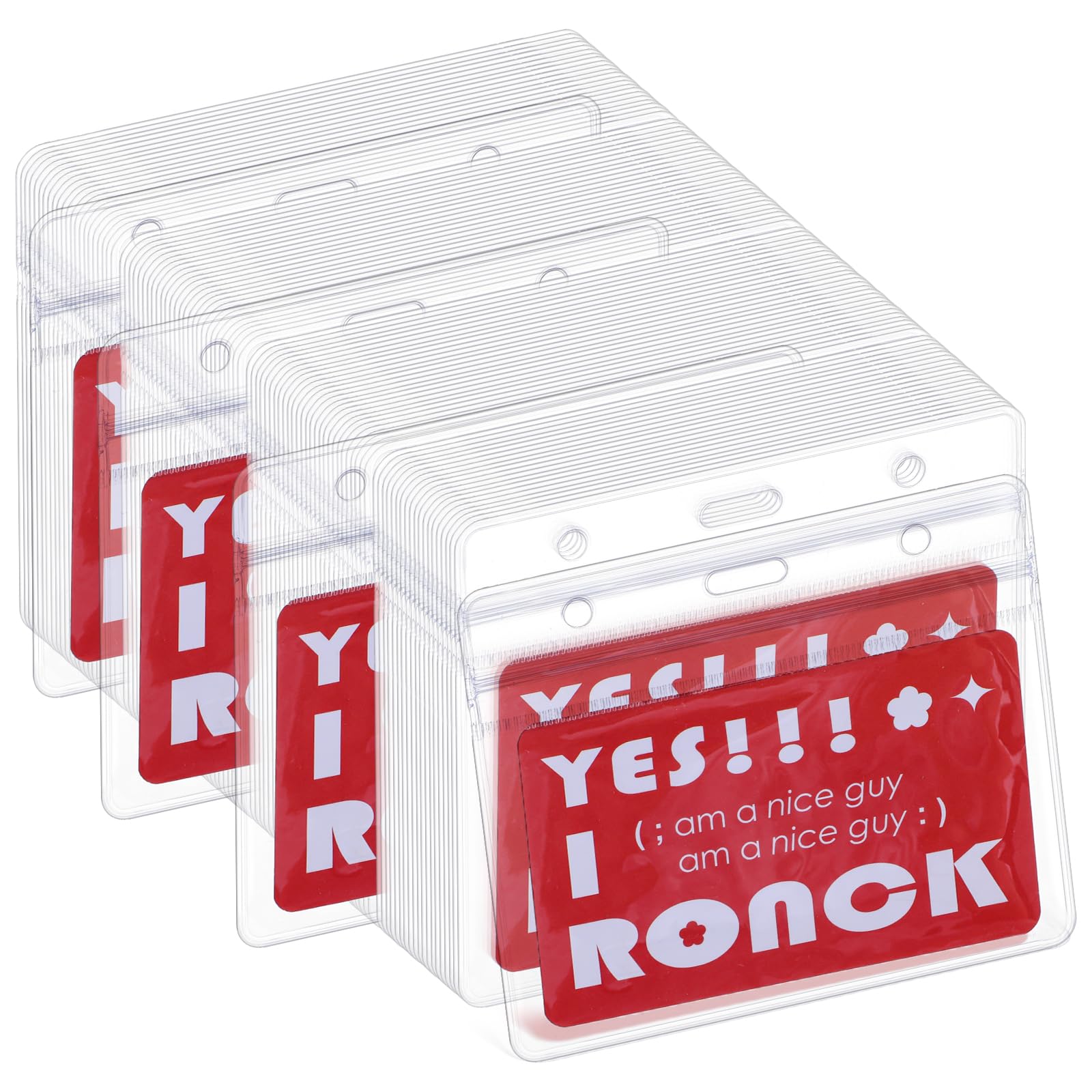 Fushing Name Badge Holder ID Card Holder Name Badges – Fushing Pack of 100 ID Card Sleeves Horizontal Transparent ID Badge Holder Transparent Name Badges Plastic
