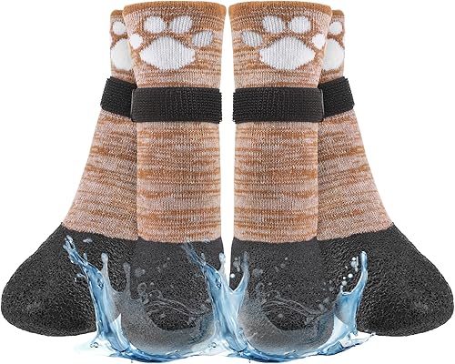 BEAUTYZOO Calcetines antideslizantes para perro, zapatos para perros para pavimento de invierno calientefrío, botines de agarre impermeable para