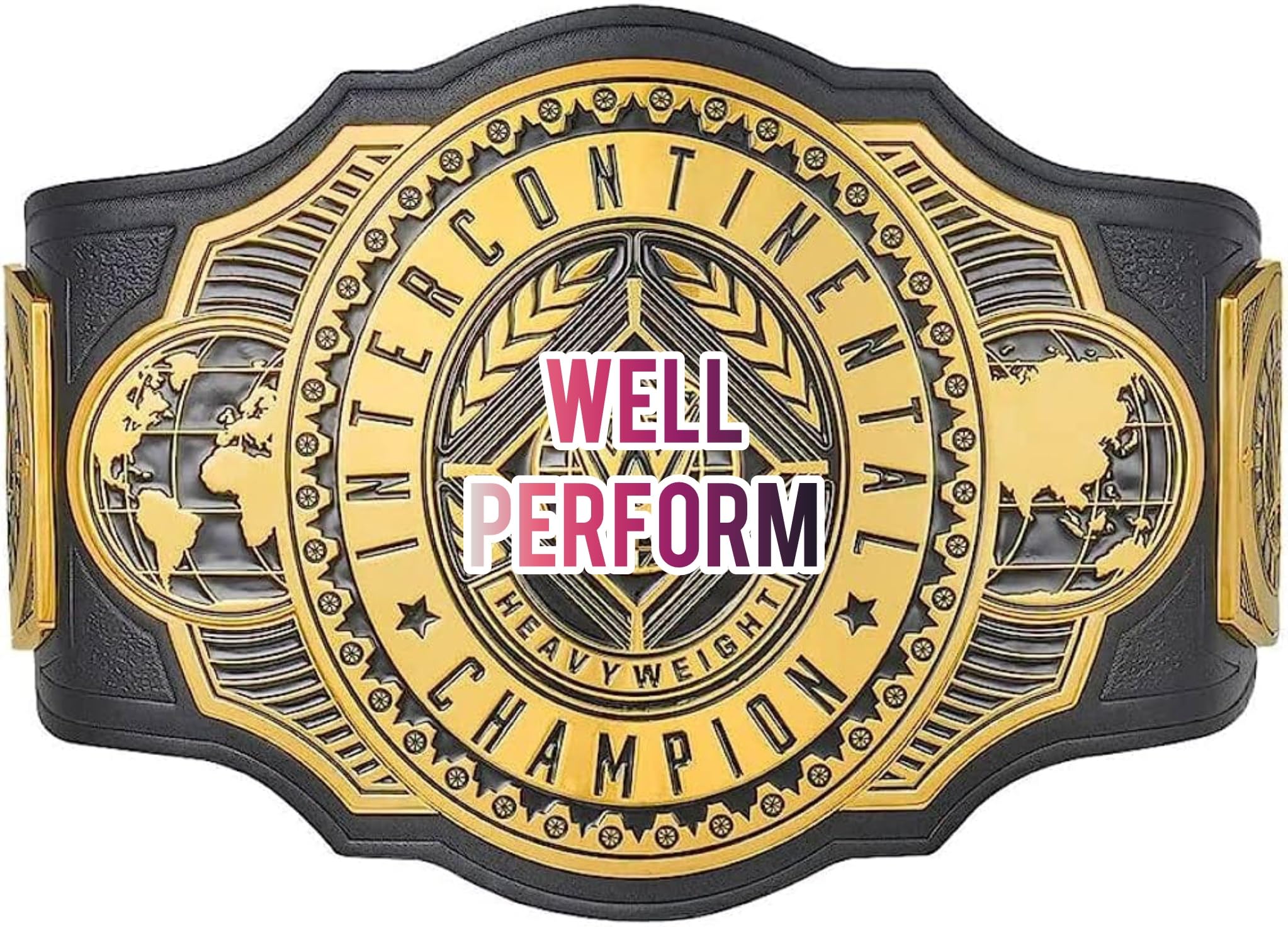 WELL PERFORM Intercontinental World Heavyweight Wrestling Championship Title Belt Replica, Universal Championship Title Belt - Adult Size, Gold, 52 inches