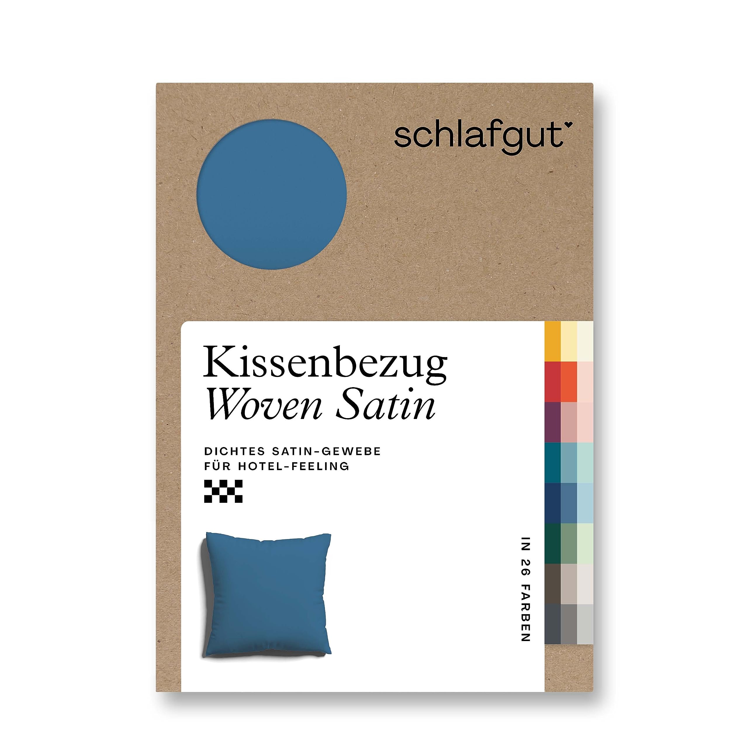 schlafgut Woven Satin Kissenbezug 40x40 cm Blue Mid Uni in Premium Hotelqualität, Kopfkissenbezug einzeln mit 100% weicher Baumwolle