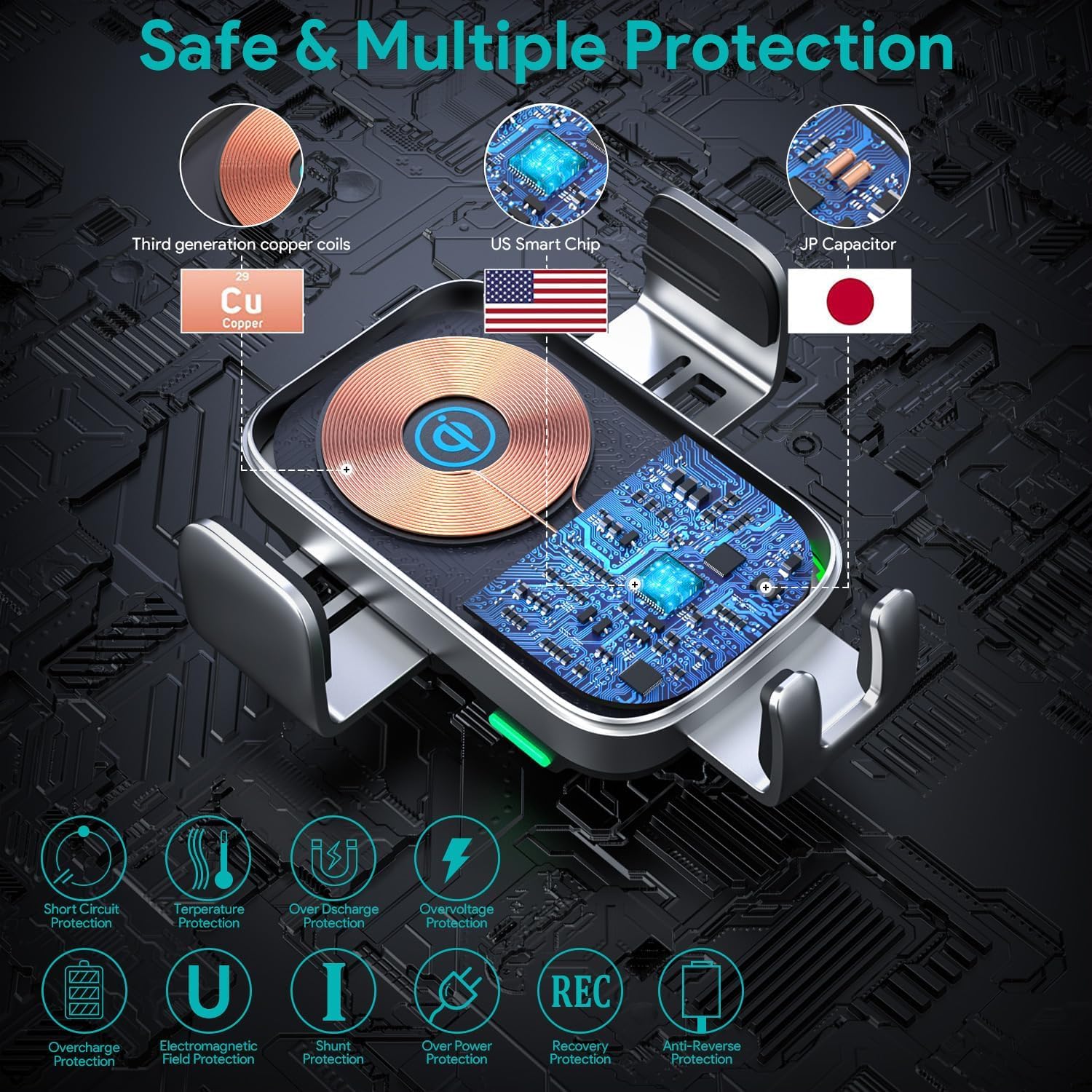 Hinyx Kabelloses Auto Ladegerät, Auto Handyhalterung Mit Ladefunktion Automatischer Induktion, Qi 15W Fast Wireless Charger Auto für iPhone 12 Pro Max/XS/11/X/8,Samsung S20/Note10,Huawei LG usw