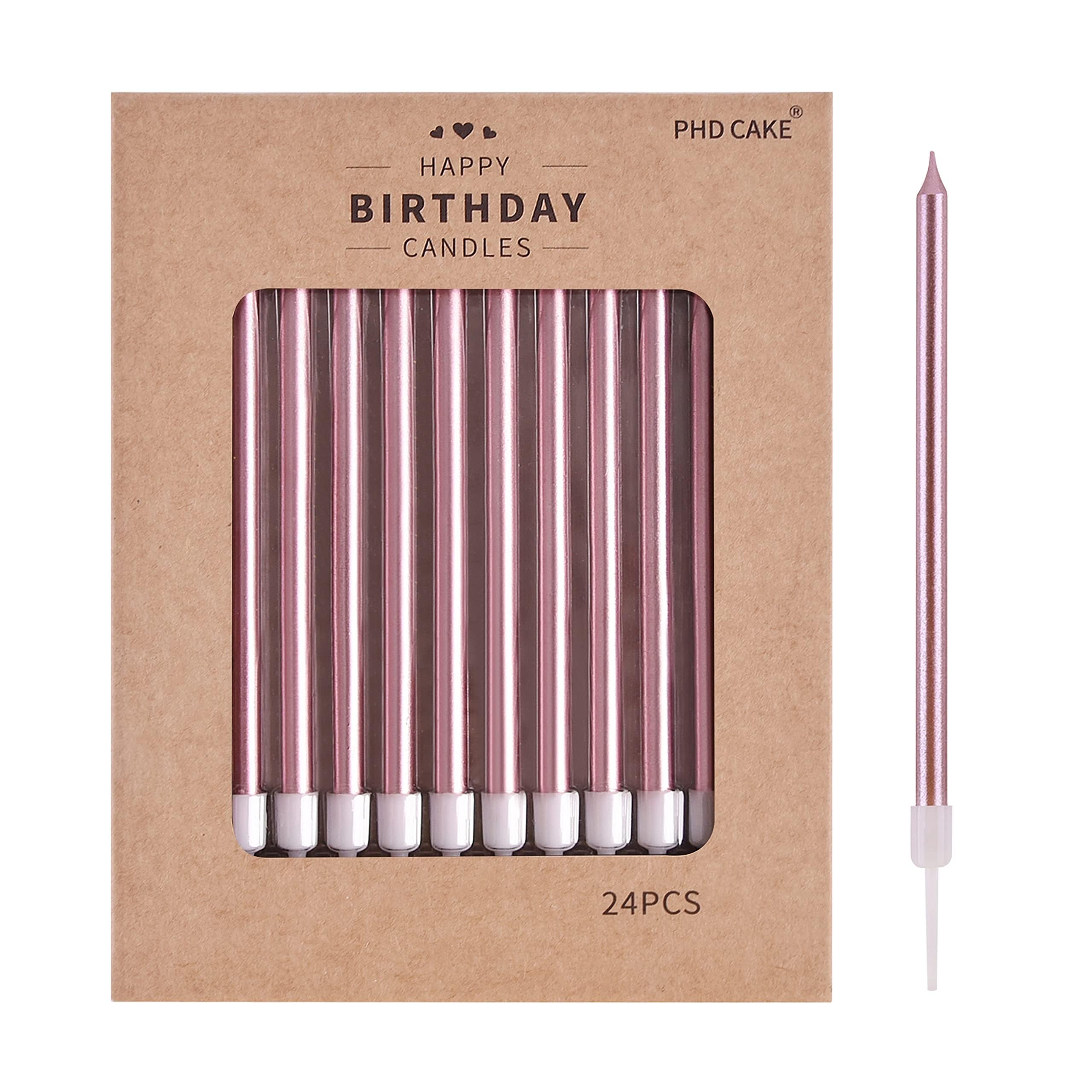 PHD CAKE Rose Gold Long Thin Metallic Birthday Candles, Cake Candles, Birthday Parties, Wedding Decorations, Party Candles