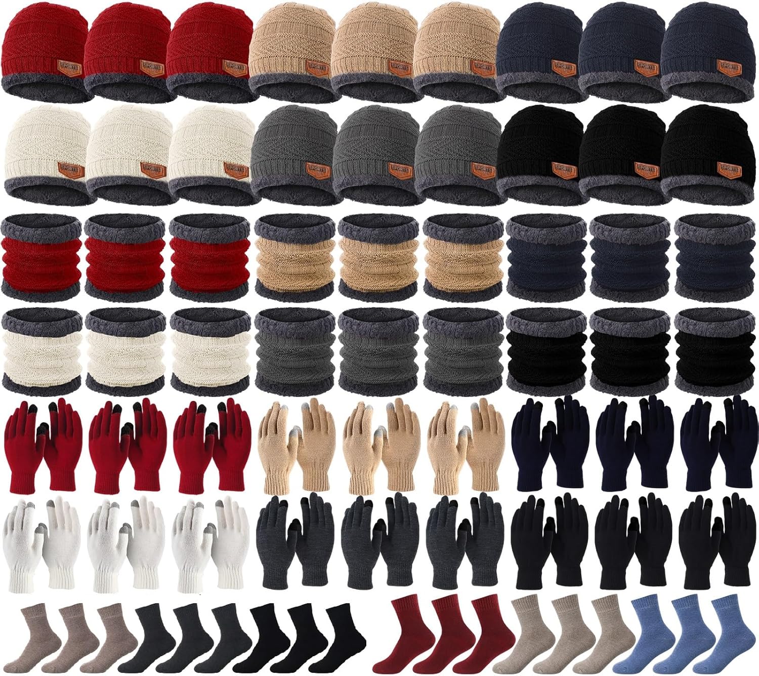 Suhine Winter Hat Scarf Gloves Sock Earmuff Bulk Men Women Warm Fleece Knit Homeless Care Package Supplies Valentine Gift