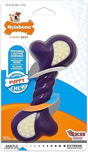 Nylabone - Juguete masticable de doble acción para cachorros, juguete masticable para dentición, suministros para cachorros, sabor tocino, pequeño