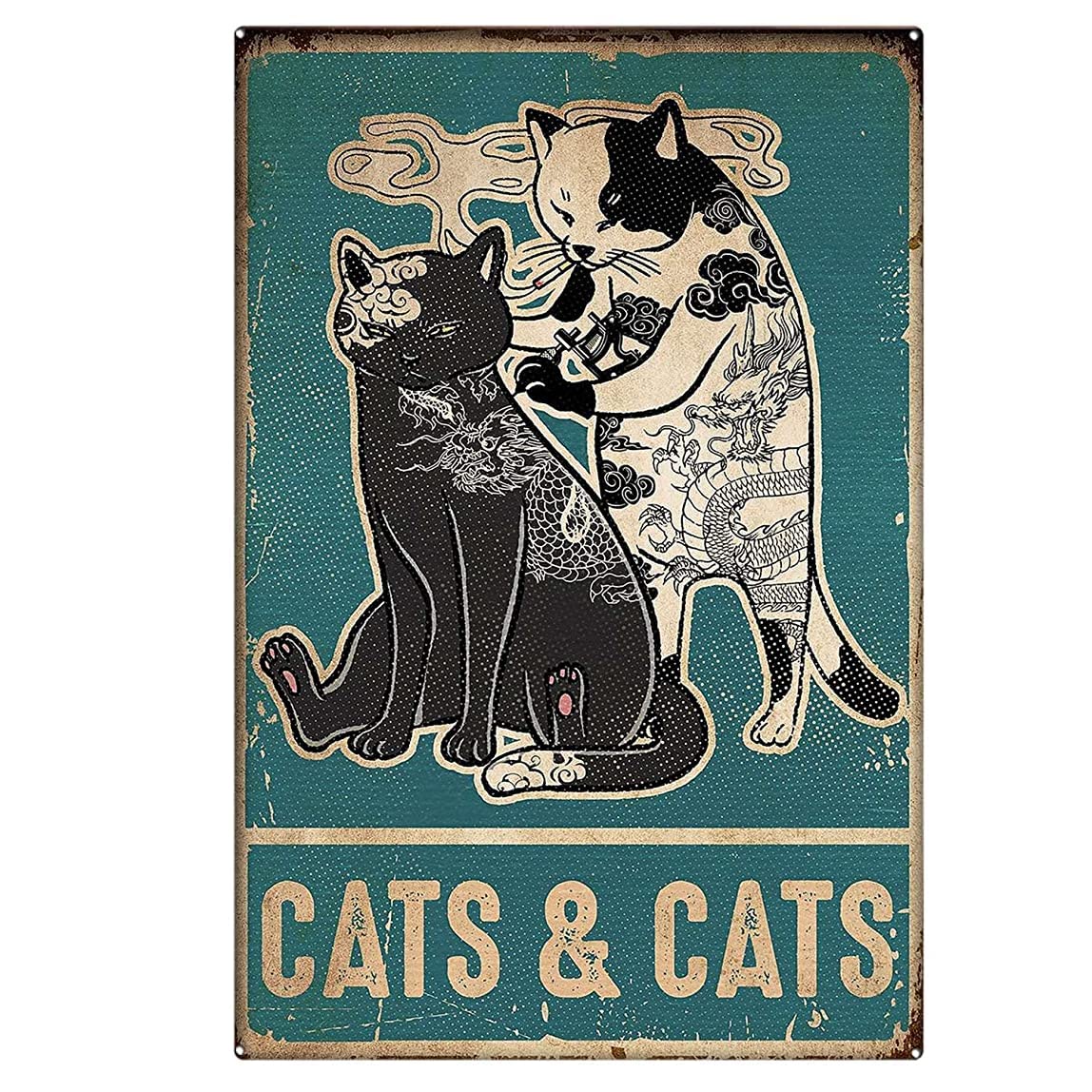 Amazon.co.jp: ブリキの金属の看板猫の入れ墨師とヤクザの猫の看板
