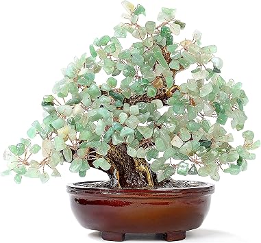 KALIFANO Natural Aventurine 360 Gemstone Count Chakra Crystal Tree - Bonsai Feng Shui Money Tree for Luck and Intelligence - 8"