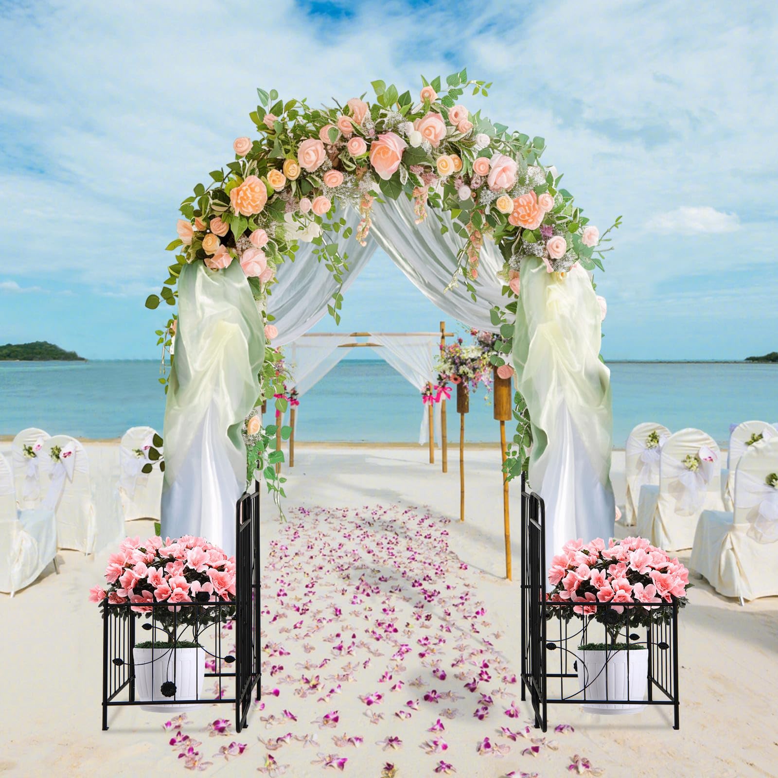 Arco da giardino con cancello, con telaio per piante, 198 x 220 x 50 cm | Arco da giardino in metallo stabile, traliccio per piante rampicanti, arco per matrimoni e decorazioni da giardino