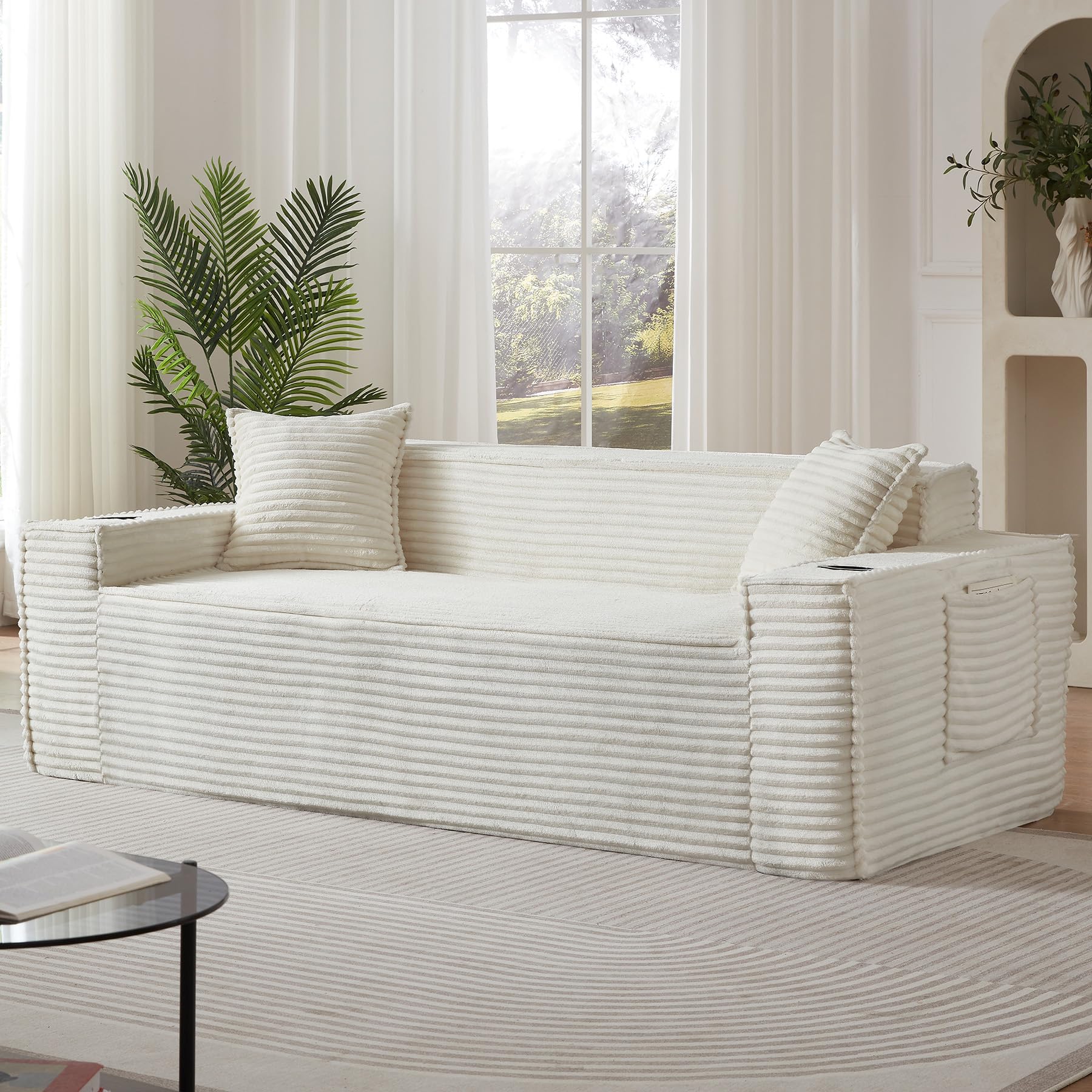 80 7 Inch Boneless Sofa Couches with Cup Holder for Compact Living Rooms Apartments No Assembly Required 3-Seater