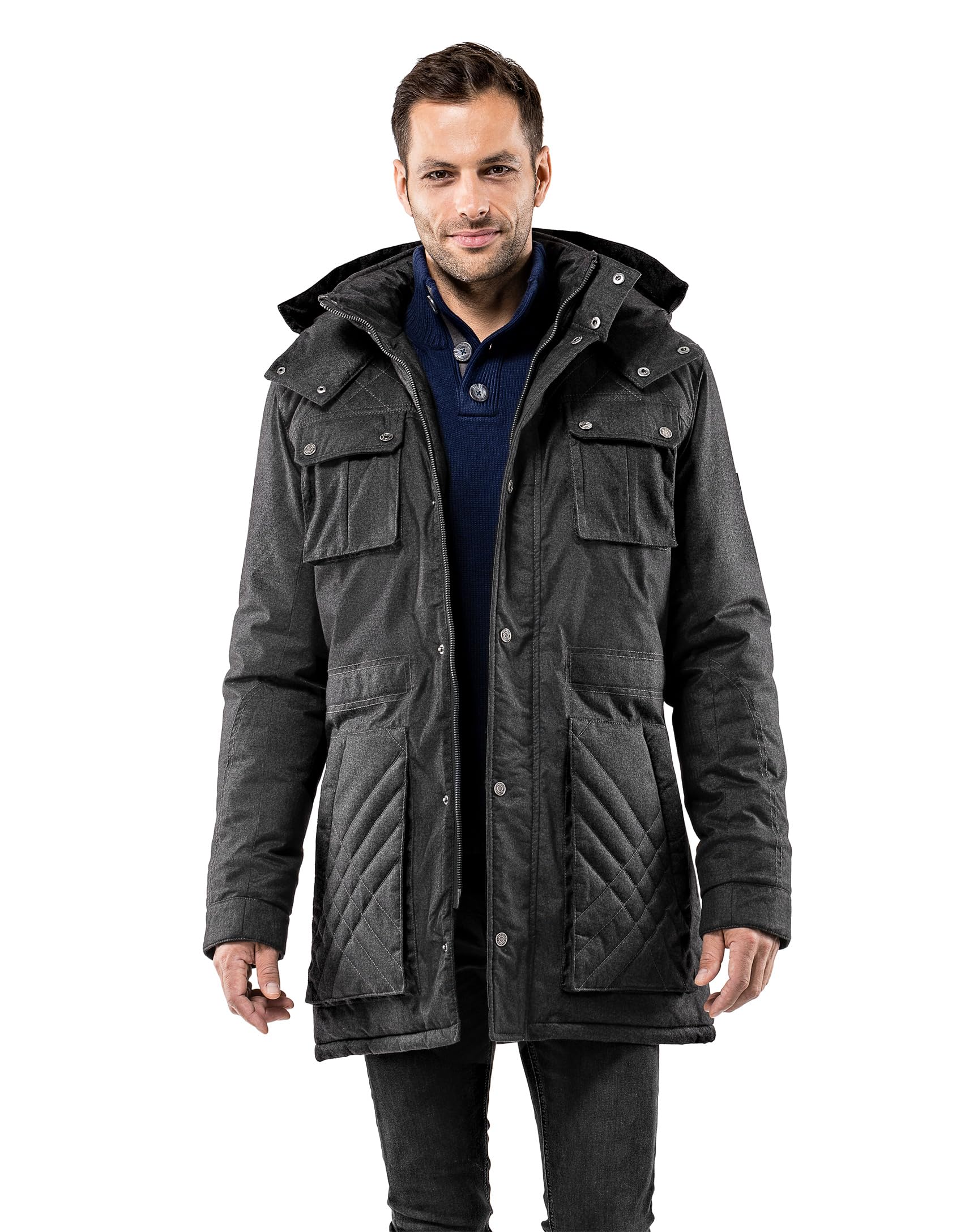 Vincenzo Boretti Herren Winter-Jacke dick warm gefüttert Parka kuschelig sportlich elegant Winter-Mantel slim-fit tailliert lang für Outdoor Business mit Steh-Kragen und Kapuze