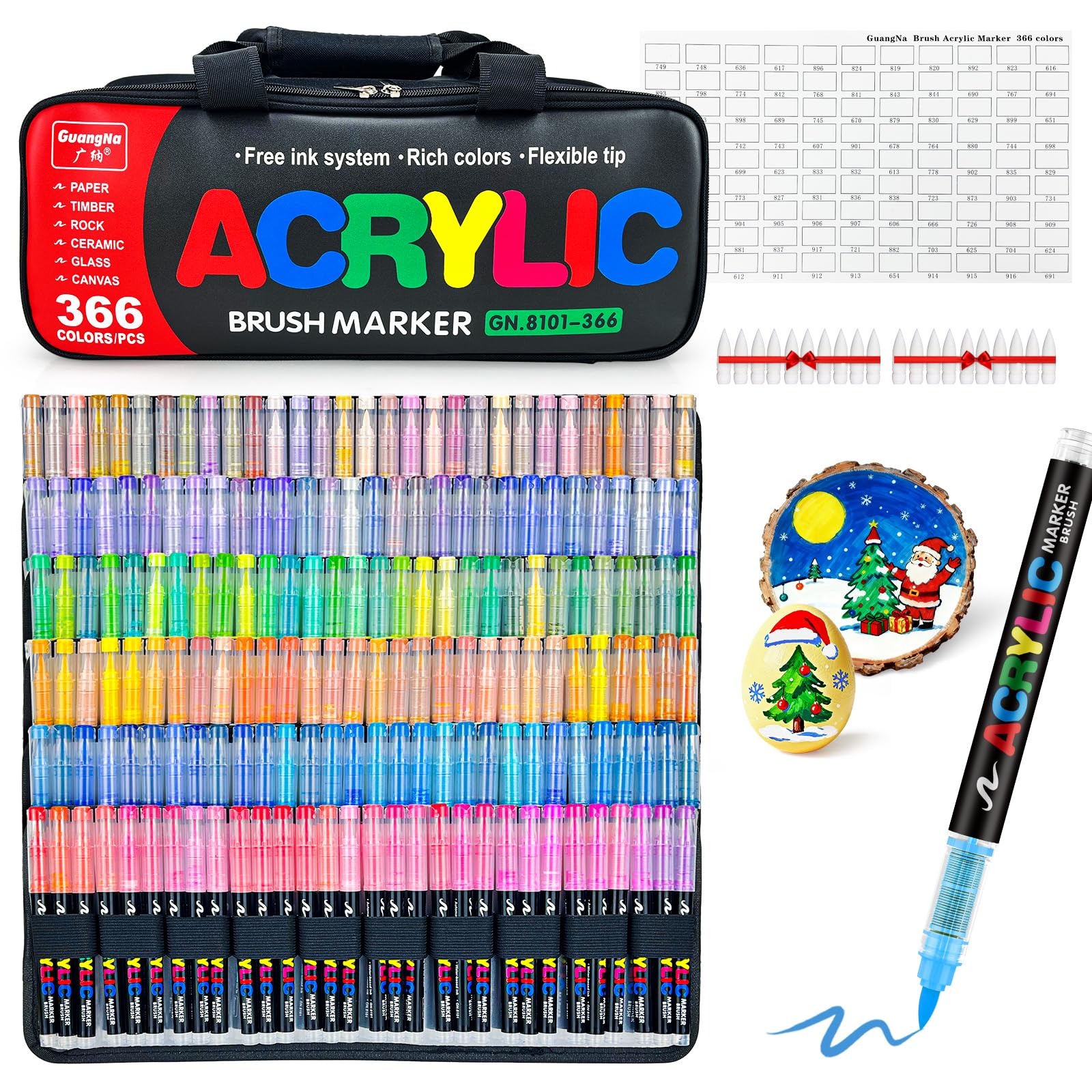 Photo 1 of Guangna 366 Acrylic Paint Markers, Brush Tip Acrylic Paint Pens, Quick-Drying Waterproof Ink, for Rock Painting Plastic Wood Canvas Glass Ceramic Metal Art Crafts Supplies Gift