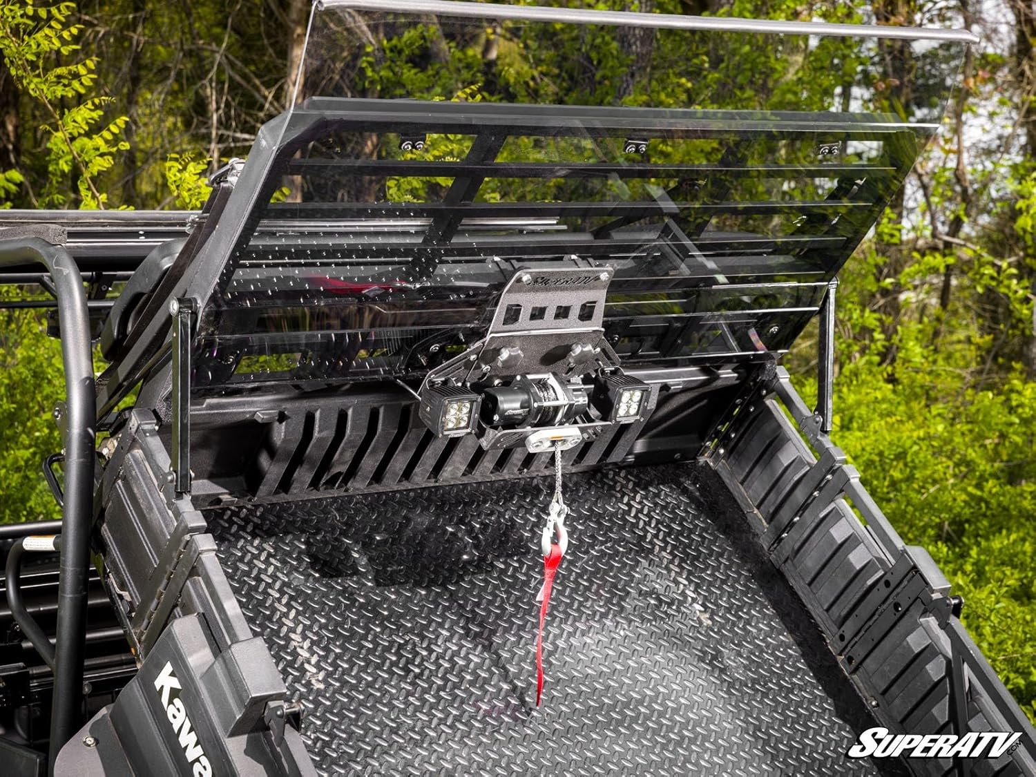 SuperATV Bed Winch for Kawasaki Mule Pro | Includes 2 Cube Lights