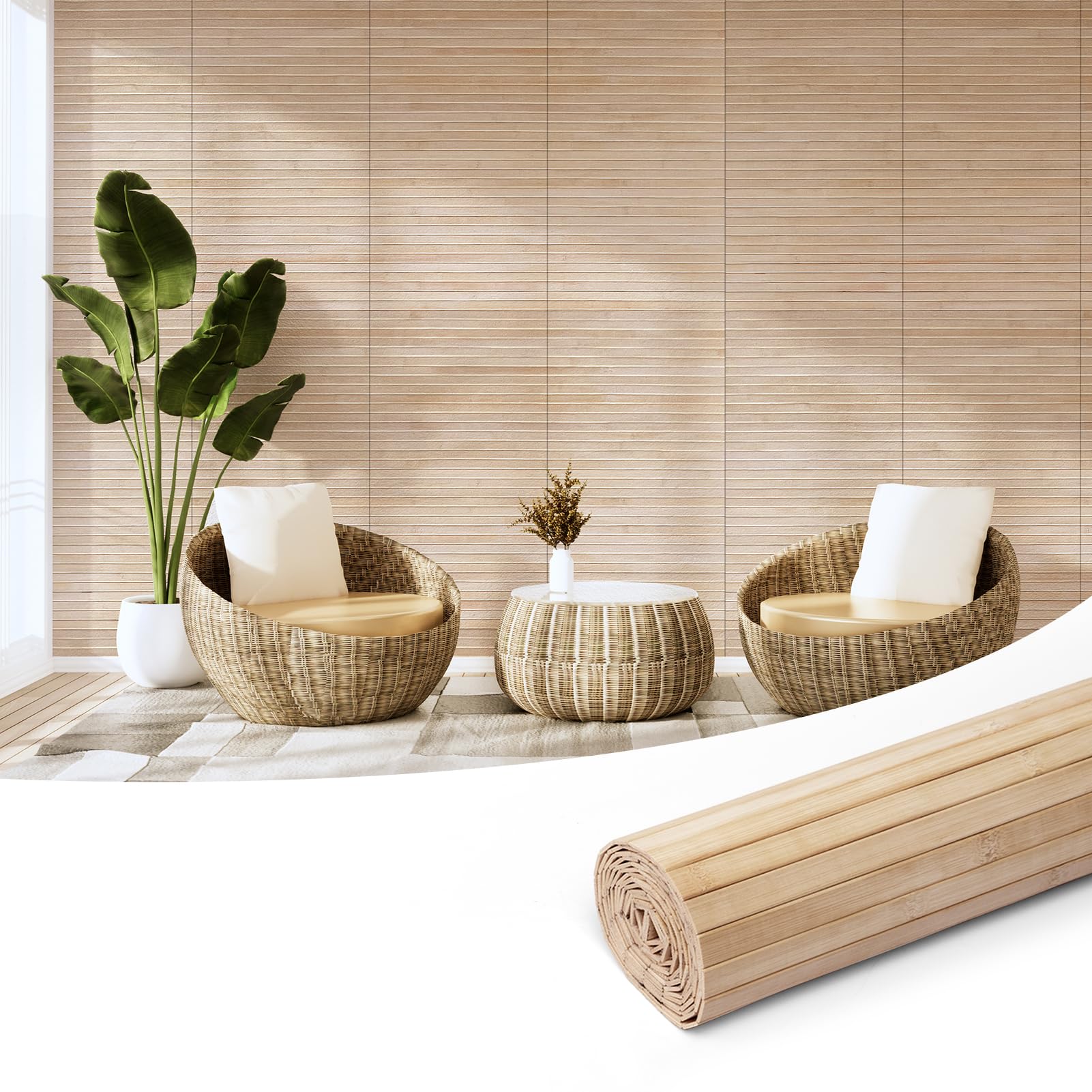 Photo 1 of Art3d Natural Bamboo Wall Panel for Interior Wall Decor, Renewable Pole Wrap Wainscoting Paneling for Wall Ceiling Furniture Cabinet Office, 12 x 96 Inch - Carbonized, 1-Pack