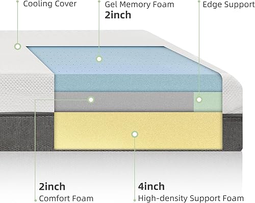 Miniatura 4 de BDEUS Colchón de espuma viscoelástica de gel tamaño King de 6 pulgadas para enfriar, aliviar la presión del sueño, colchones de cama de firmeza