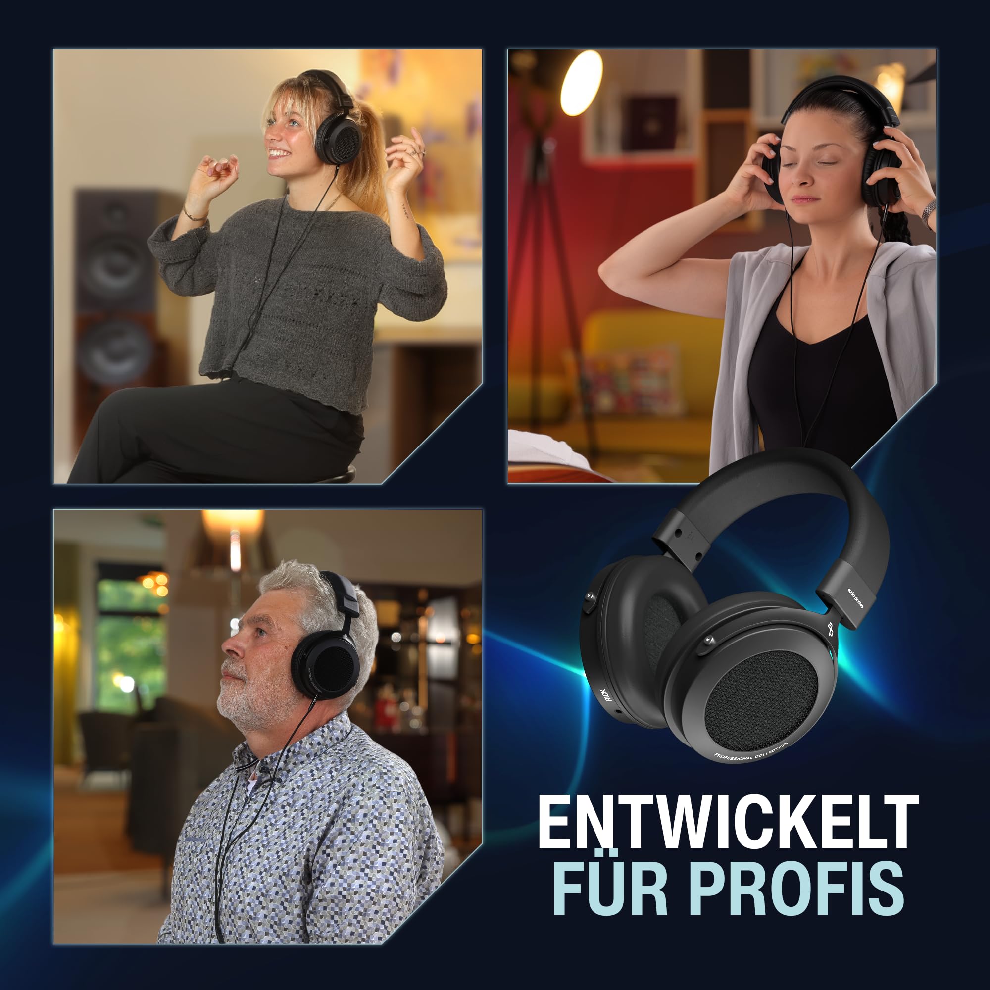 audio pirates Rick Over-Ear HiFi-Kopfhörer, Offenes Design | mit Case, 3m Kabel, 3,5mm / 6,3 mm Klinke-Adapter, Dezenter Bass, warm abgestimmt, Musik, TV & Hörspiel | Professional Collection