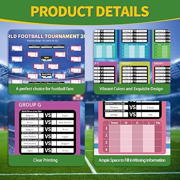 2 Pcs World Cup Wall Chart 2026, A2 Size Football Tournament Poster Includes 48 Teams Group & Knockout Final Results, Portable Match Schedule with Kick Off Times (BST), Stadiums & Host Cities etc.