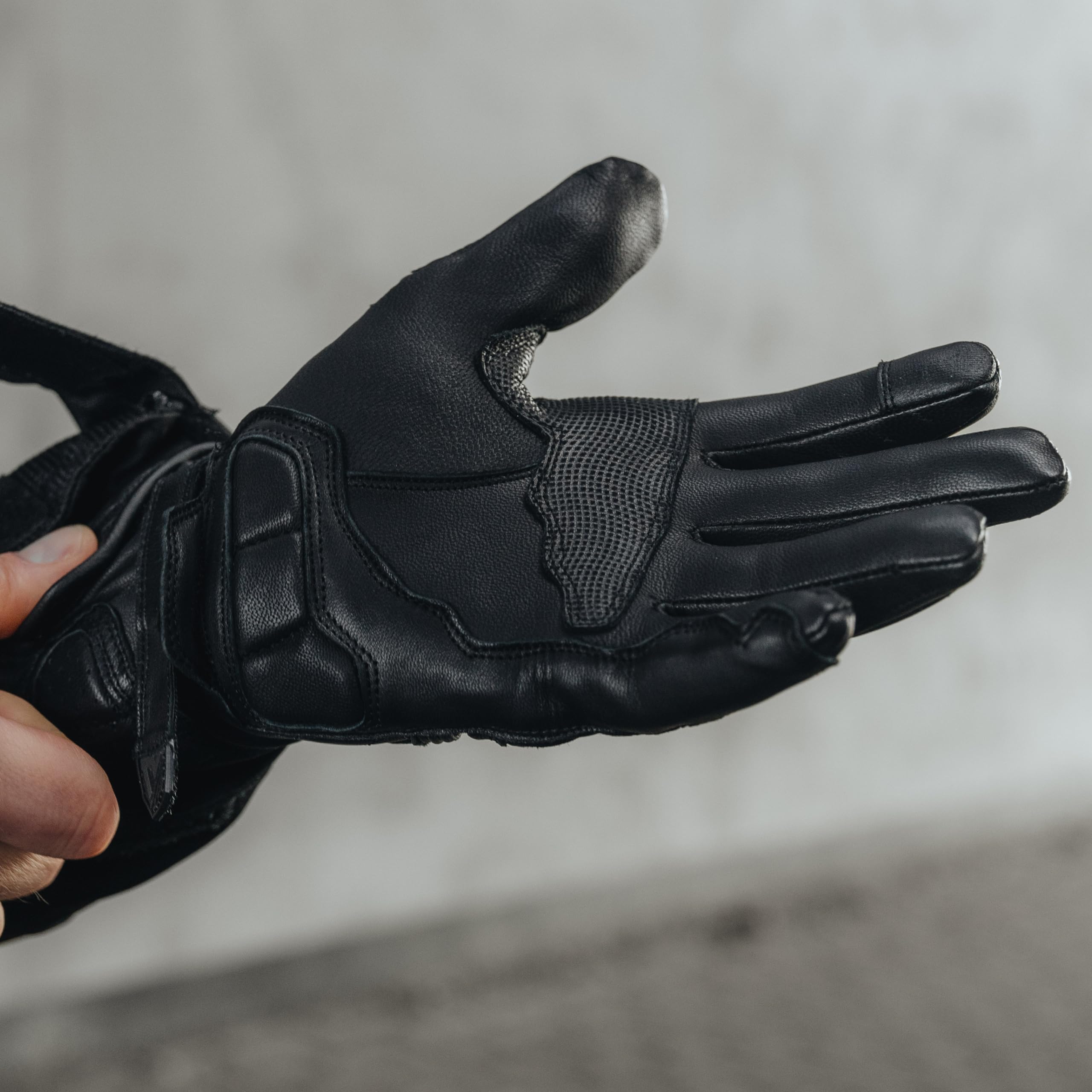 REBELHORN Hike II męskie rękawice motocyklowe, kozia skóra, płyty piankowe z wentylacją, wycieraczka do kasku | obsługa ekranu dotykowego