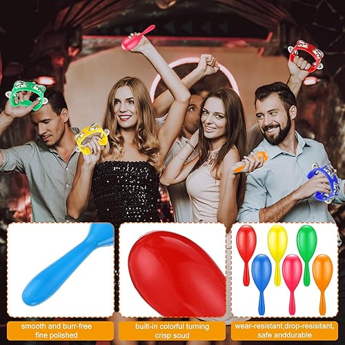 Miniatura 4 de 48 instrumentos musicales agitadores que incluyen 24 panderetas de percusión de plástico, 24 piezas de mini agitadores de maracas de neón, forma de