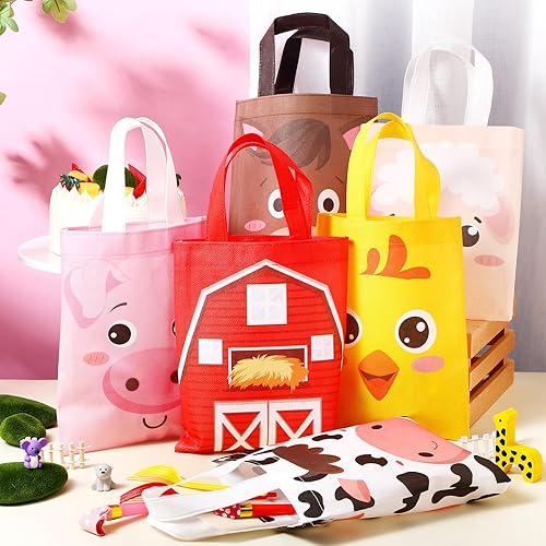 Miniatura 4 de Sweetude 24 bolsas de recuerdo de fiesta de animales de granja con asa – 9.84 x 7.87 pulgadas bolsas de dulces no tejidas – Bolsa de regalo