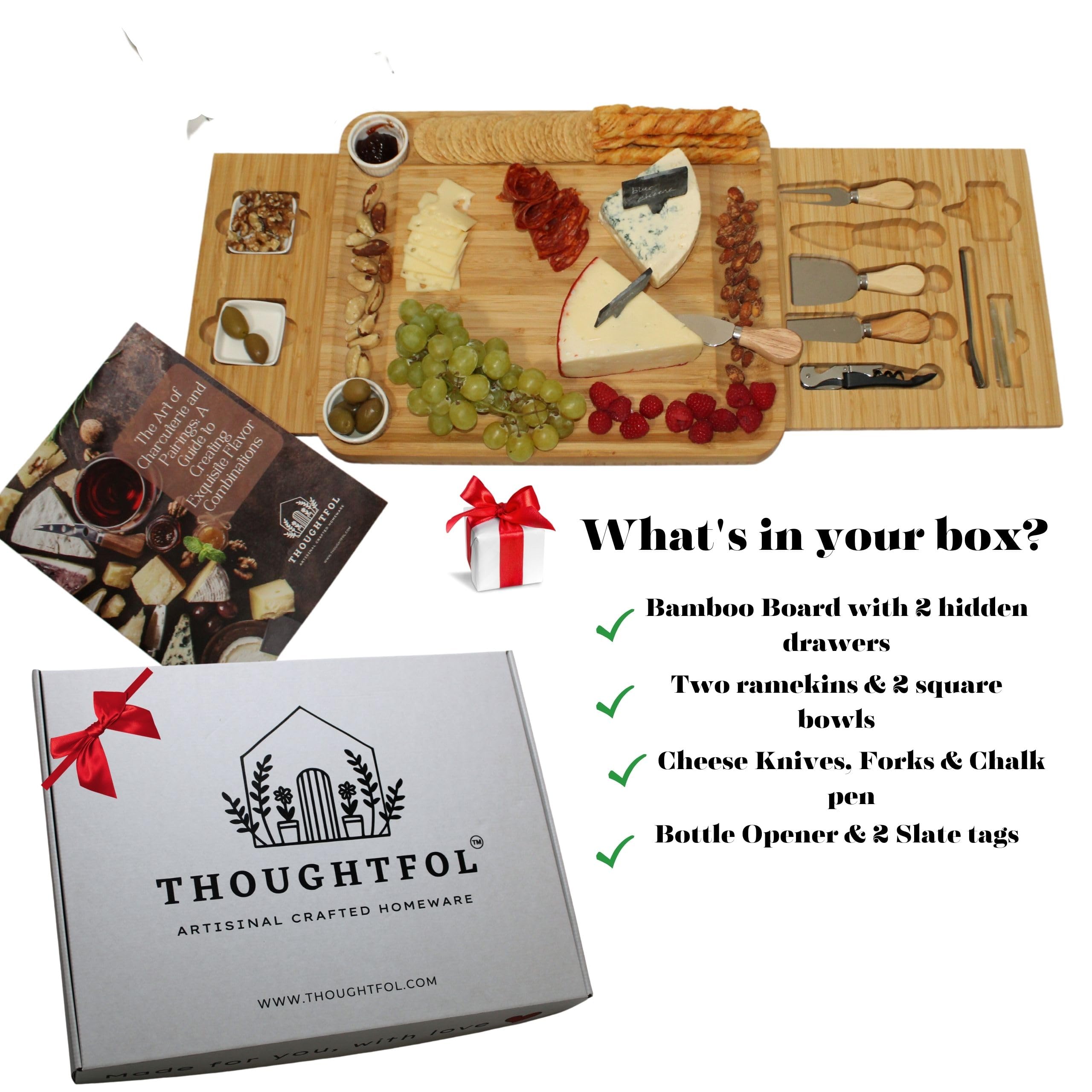 Bamboo Charcuterie and Cheese Board Set - Large Wooden Serving Platter for Appetizers, Meat, Cheese Trays - Ideal Housewarming Gift by THOUGHTFOL