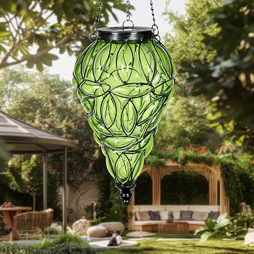Miniatura 8 de Farol solar colgante para exteriores, luces de jardín para exteriores, linterna colgante de vidrio y metal en forma de lágrima, 15 luces LED de