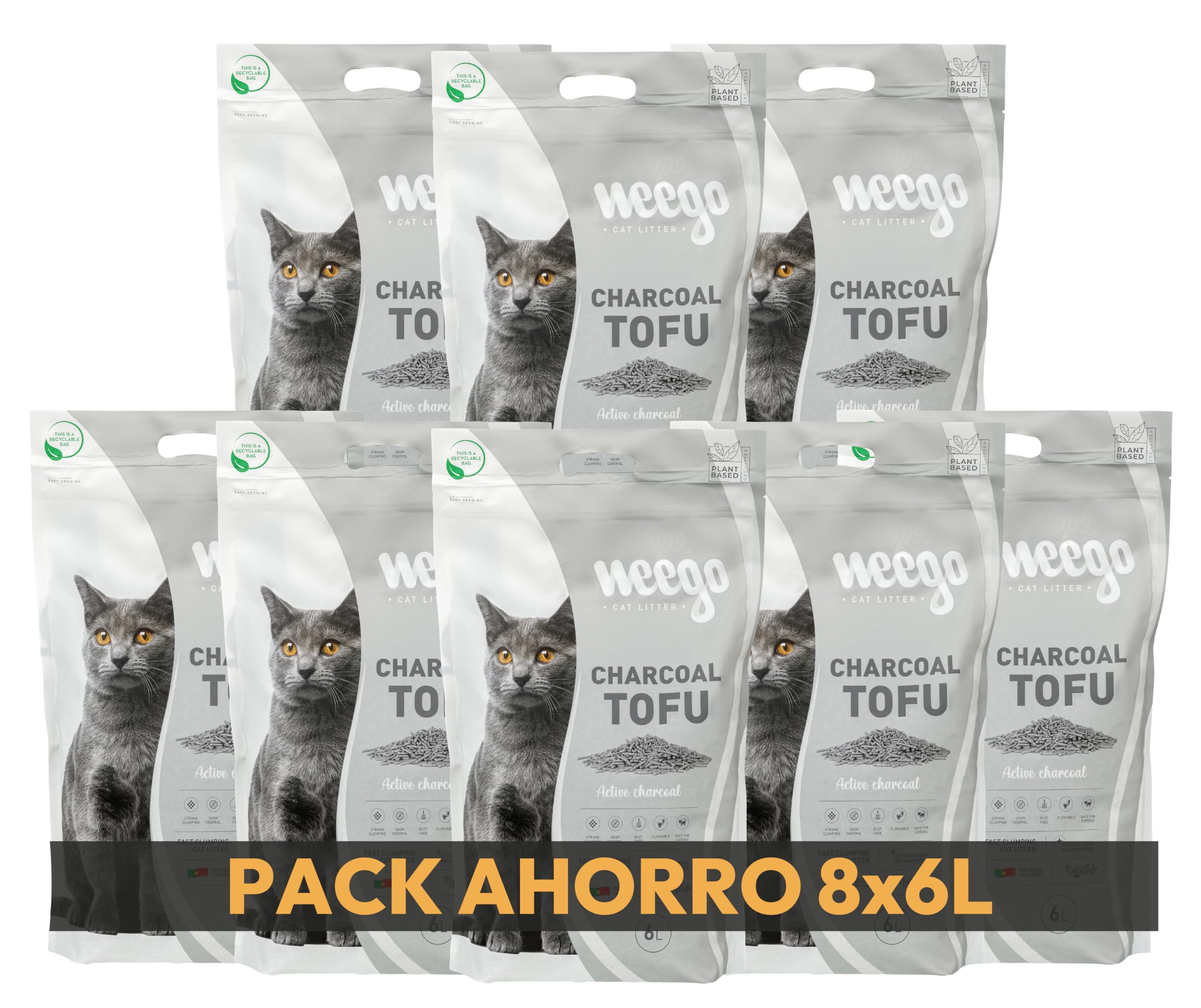 Weego Cat Litter Charcoal Tofu 6L (8 Unit Pack Ahorro)