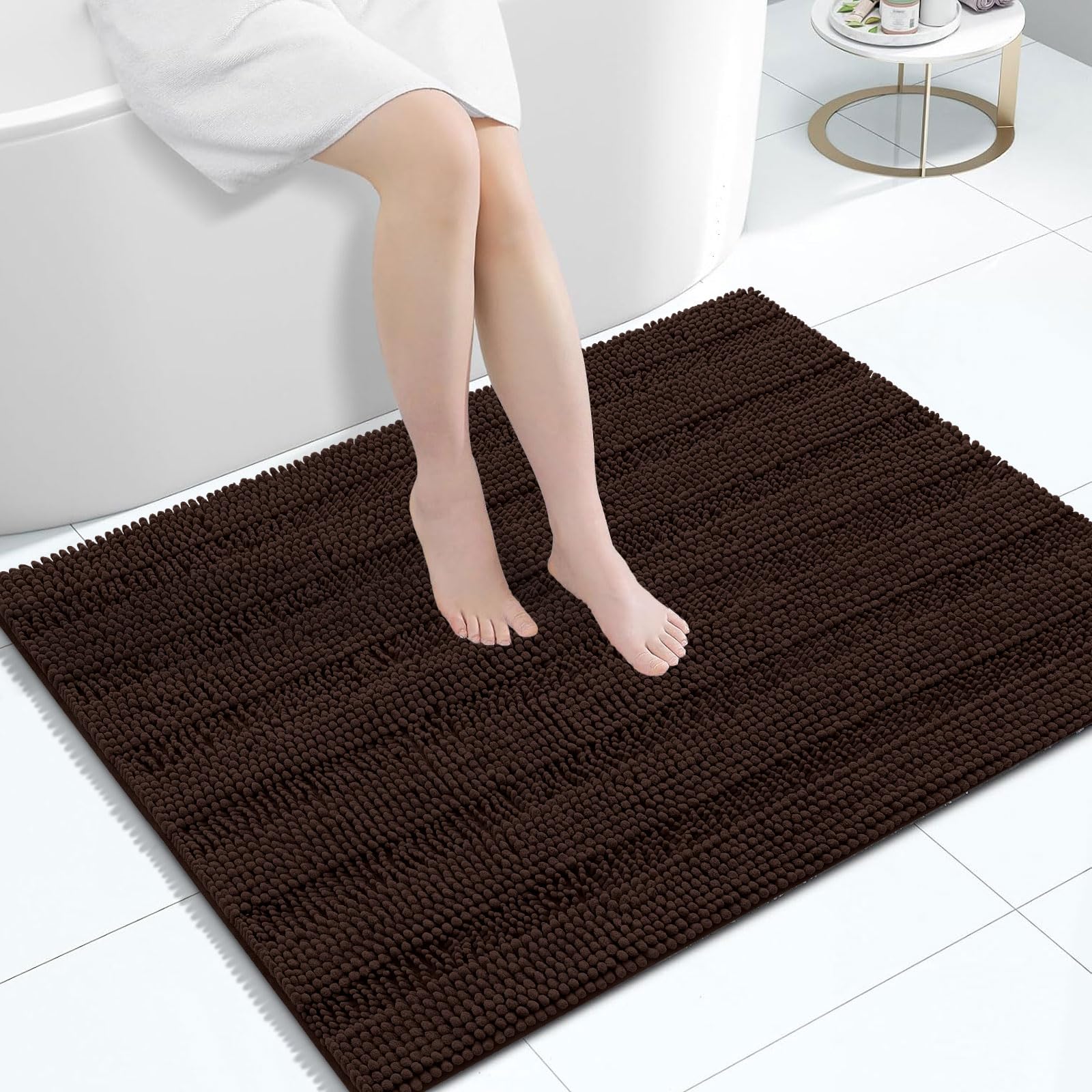 Grandaily Chenille Bathroom Rugs 40x32, Soft Absorbent Bath Mats, Brown